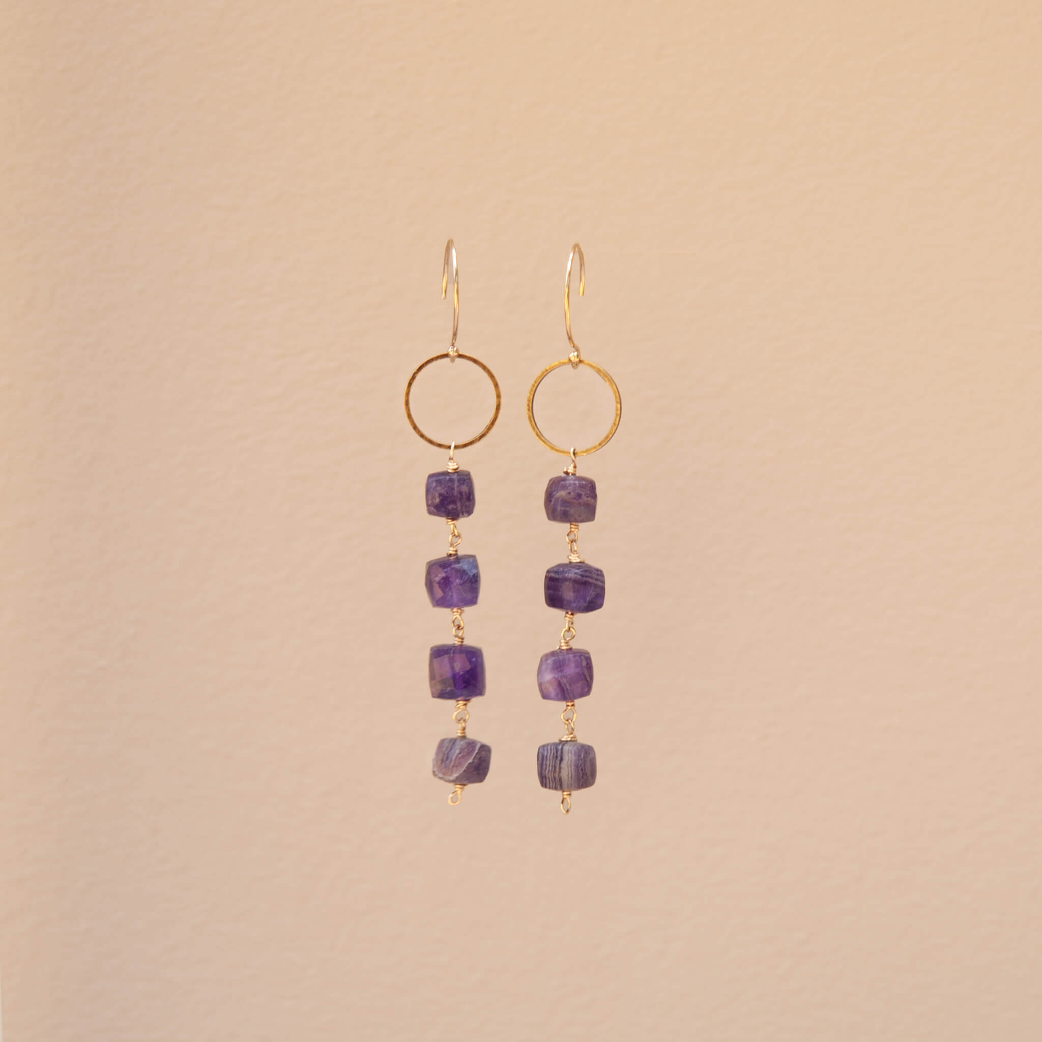 Amethyst Path Dangle Earrings – Brass & 14K Gold-Filled