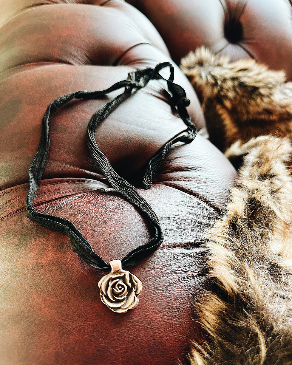 Bronze Rose Pendant Necklace (Handcrafted, Adjustable)