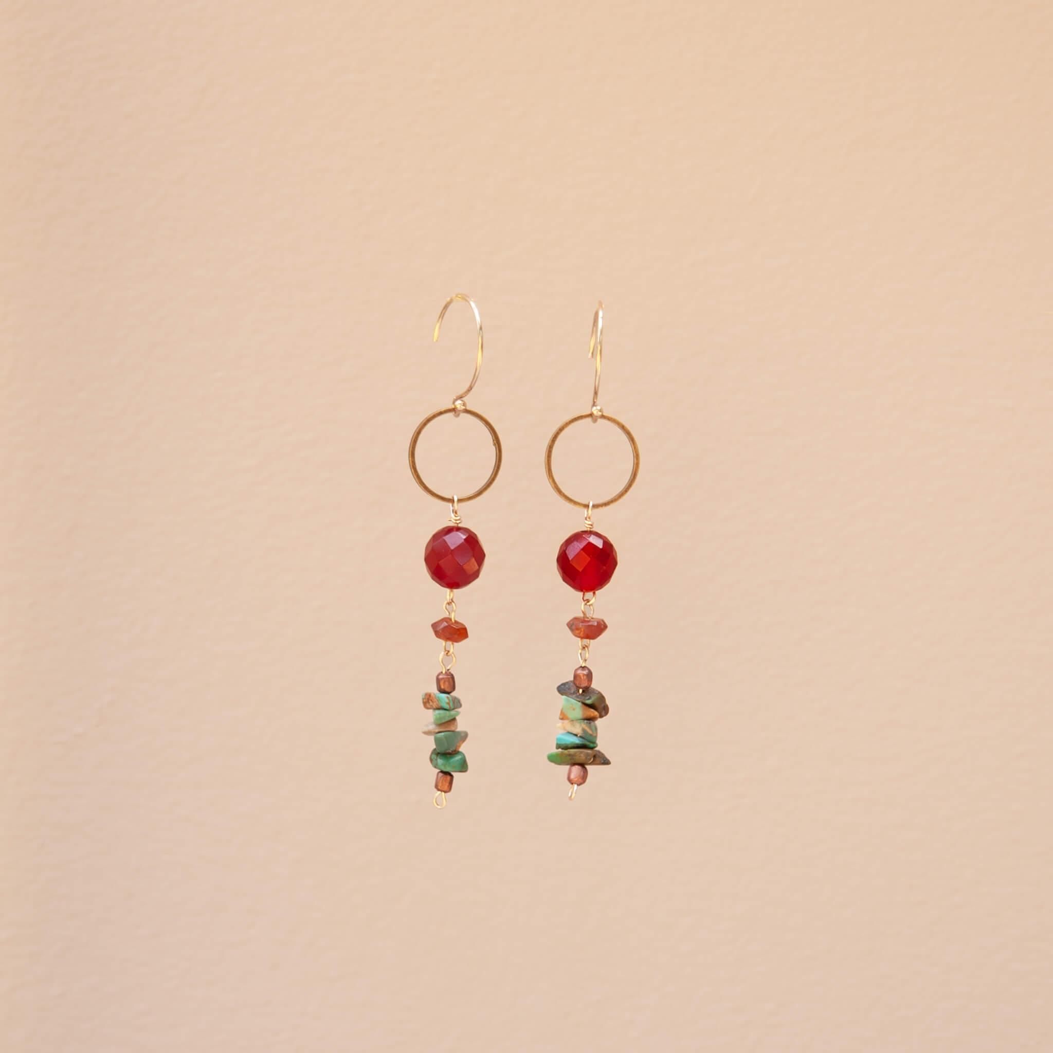 Desert Bloom Dangle Earrings – Carnelian Turquoise & Brass