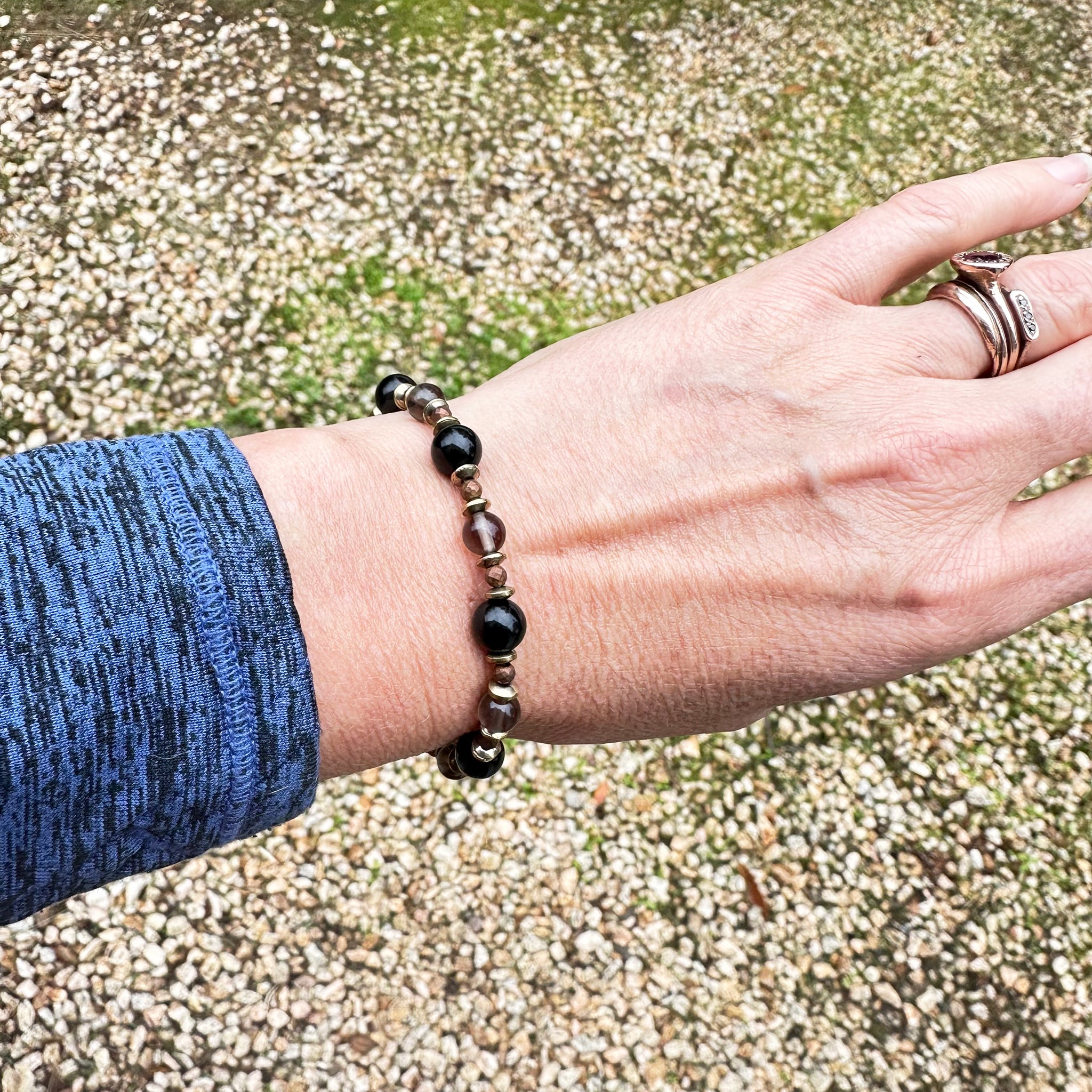The Sentinel Bracelet: Black Obsidian & Smoky Quartz Stretch Protection Bracelet