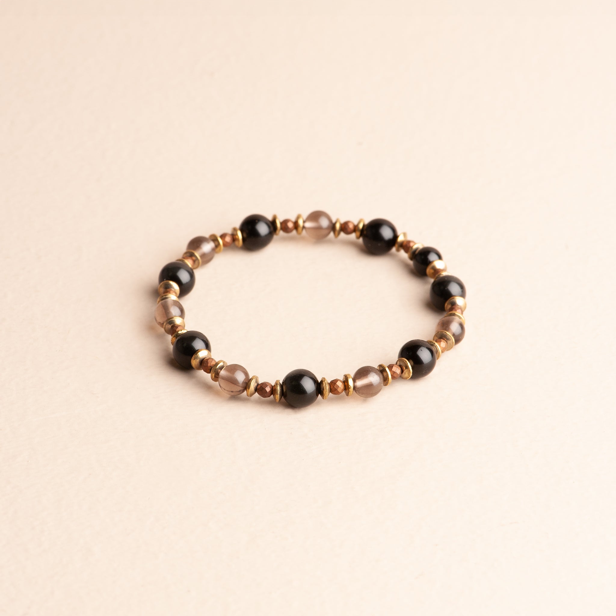 The Sentinel Bracelet: Black Obsidian & Smoky Quartz Stretch Protection Bracelet