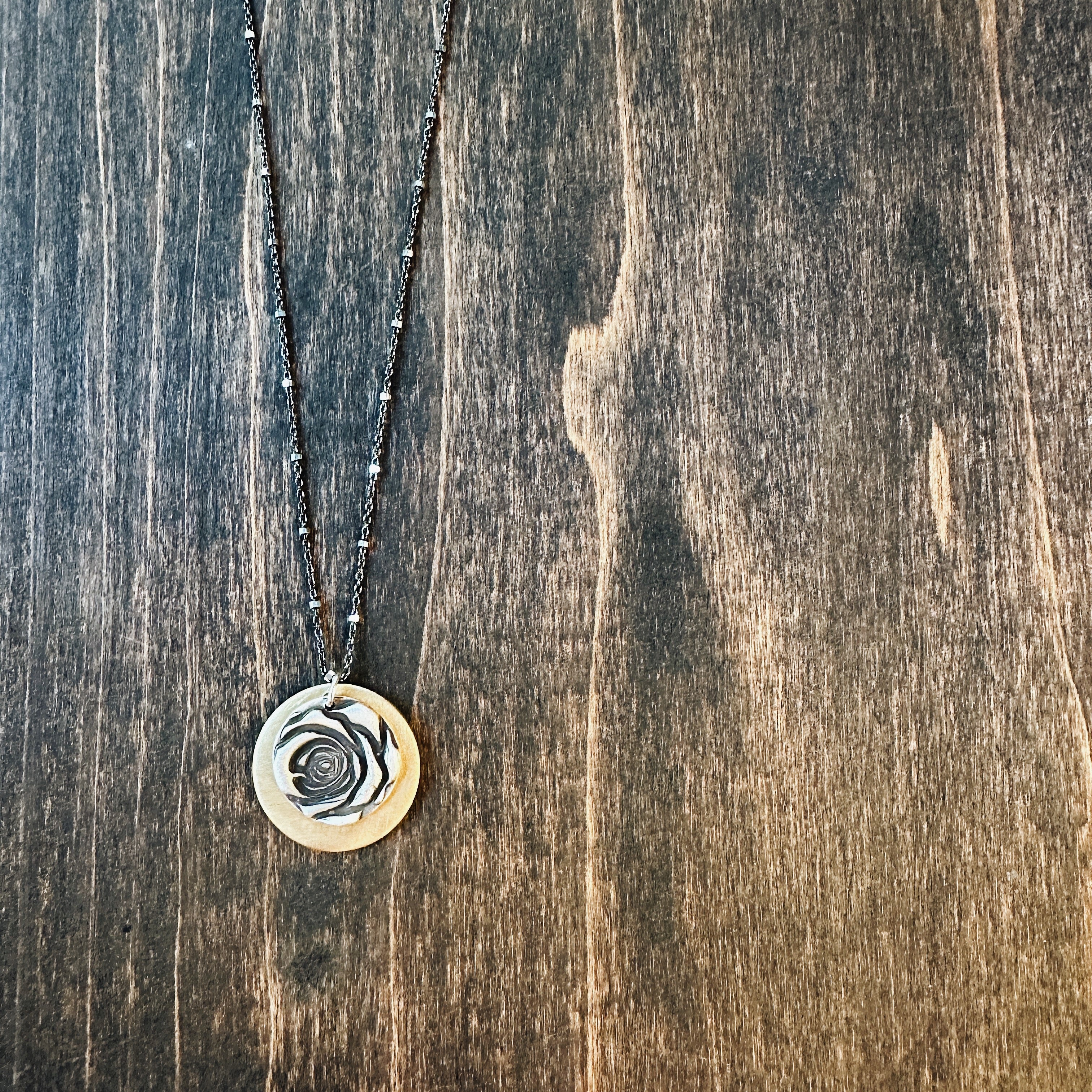 Mixed Metal Rose Charm Necklace