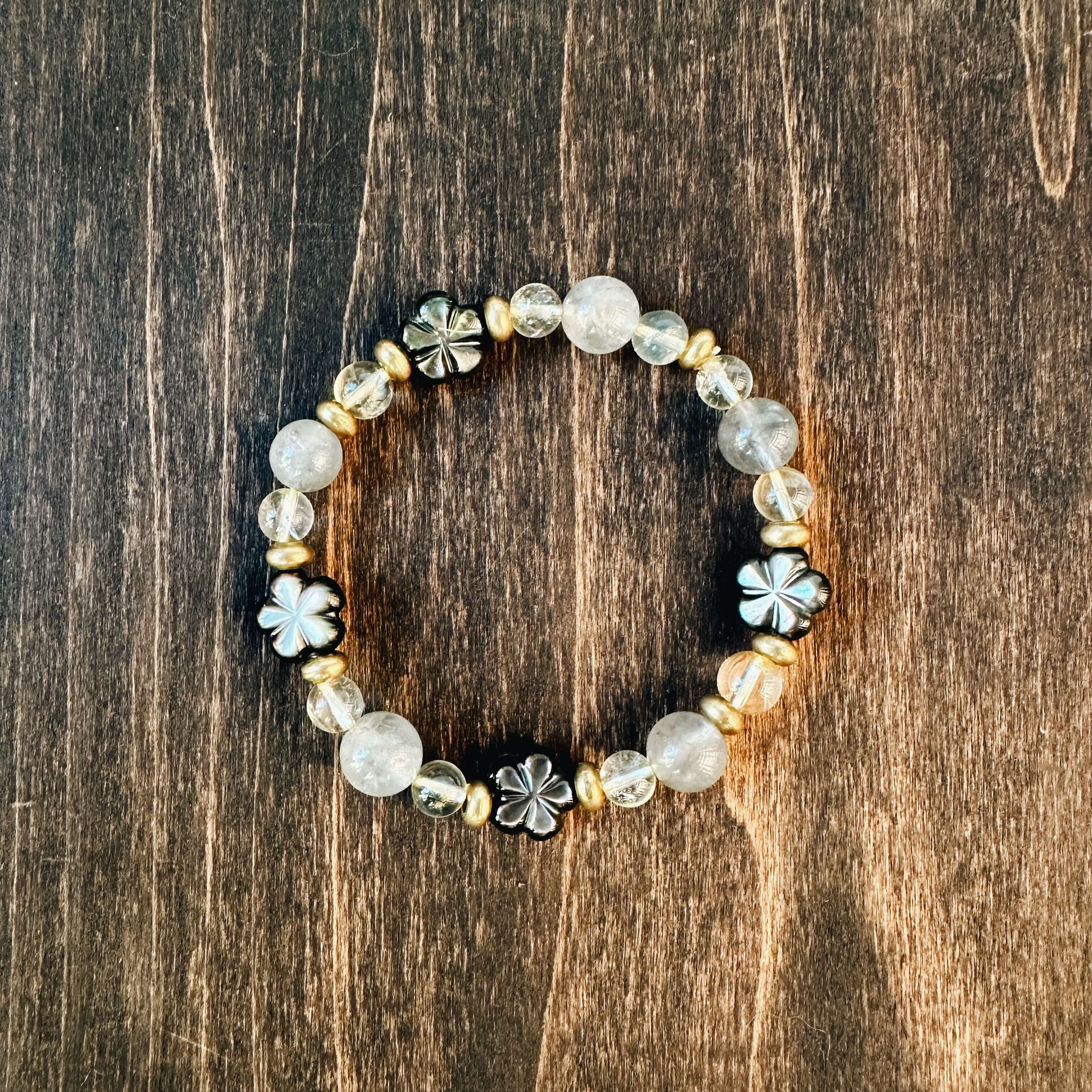 Abalone, Labradorite, Citrine, and Brass Bracelet