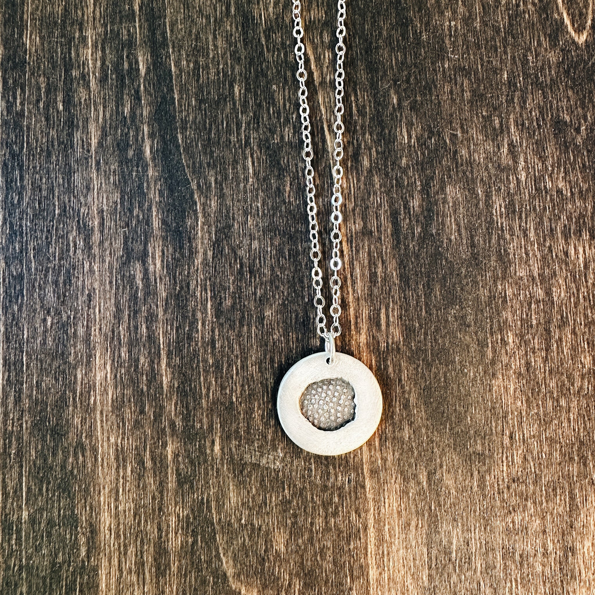 Silver Coin Impression Pendant Necklace