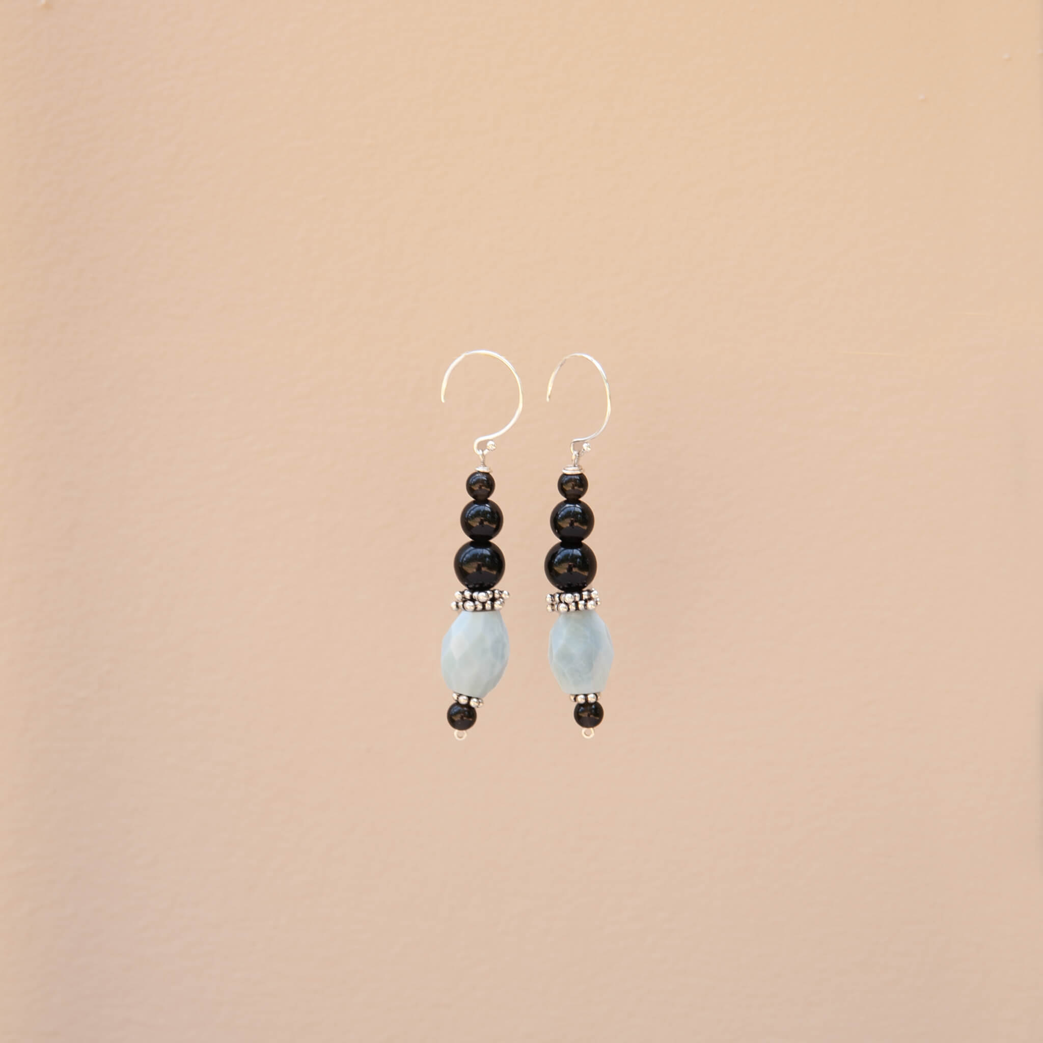 Faceted Opal & Onyx Dangles – Sterling Silver Earrings