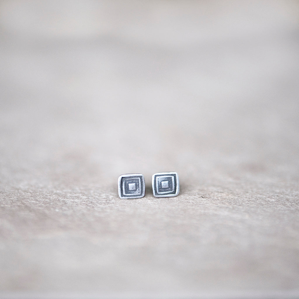 Geometric Square Stud Earrings – Handcrafted Sterling Silver Minimalist Jewelry