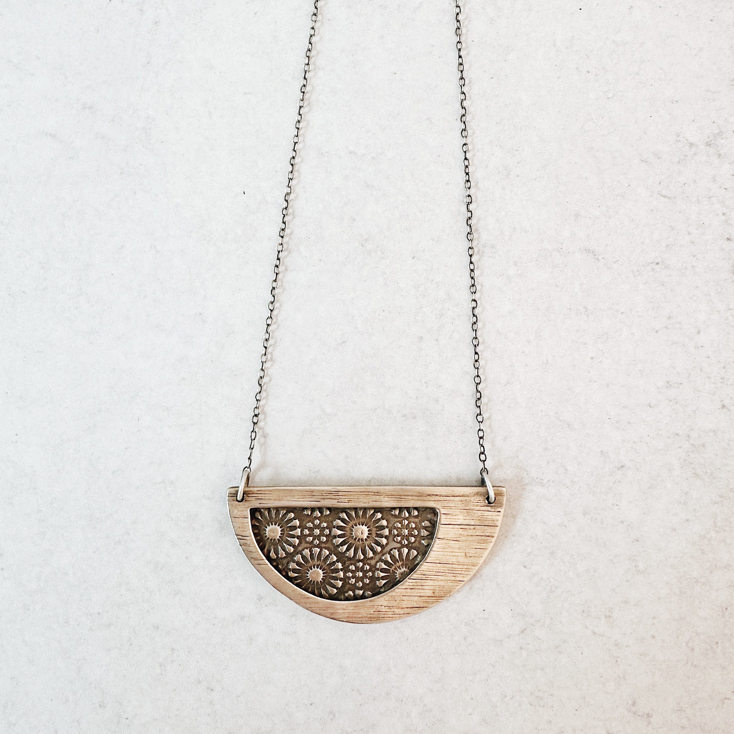 Artisan Half Moon Daisy Pendant Necklace