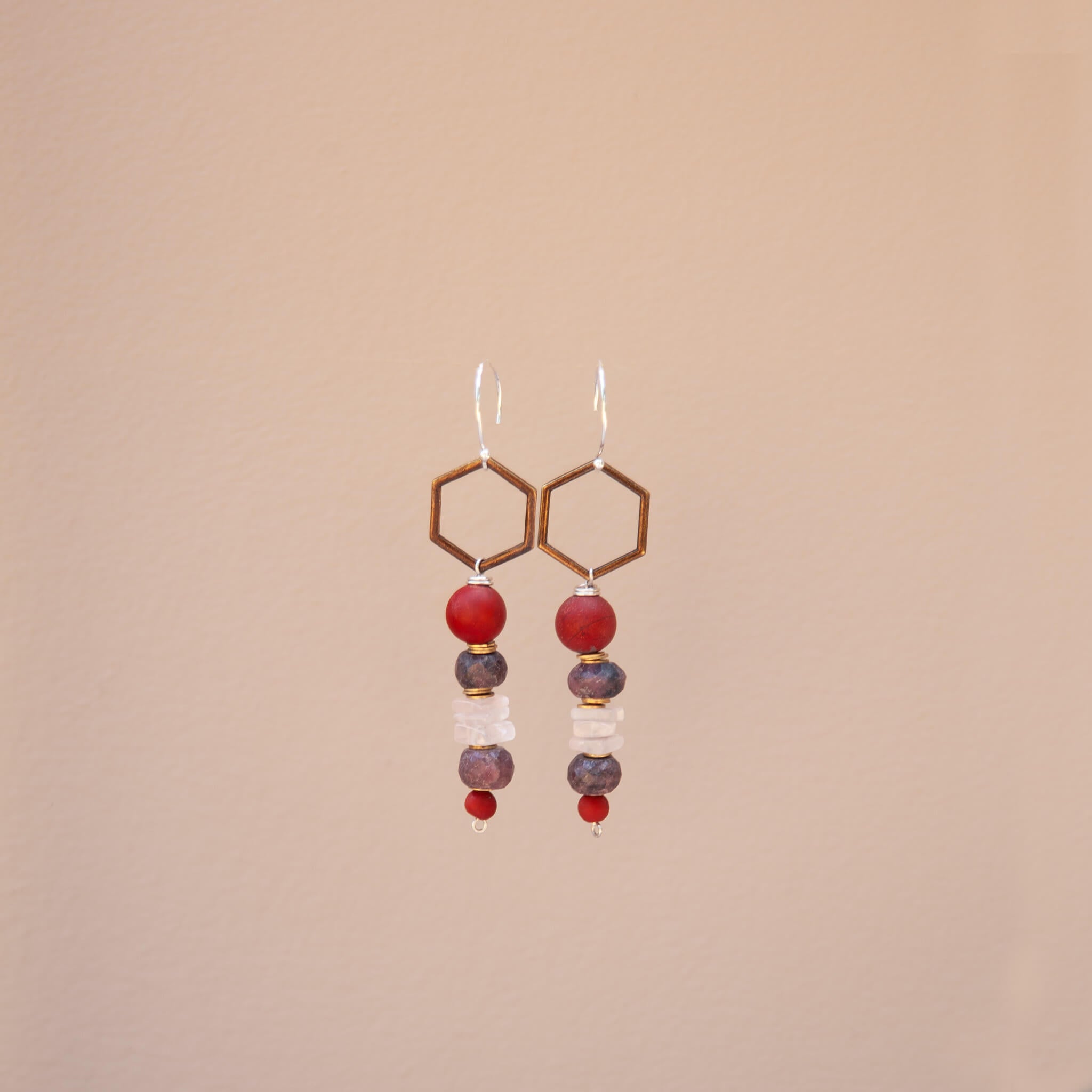 Jasper, Rhodochrosite & Rose Quartz Dangle Earrings