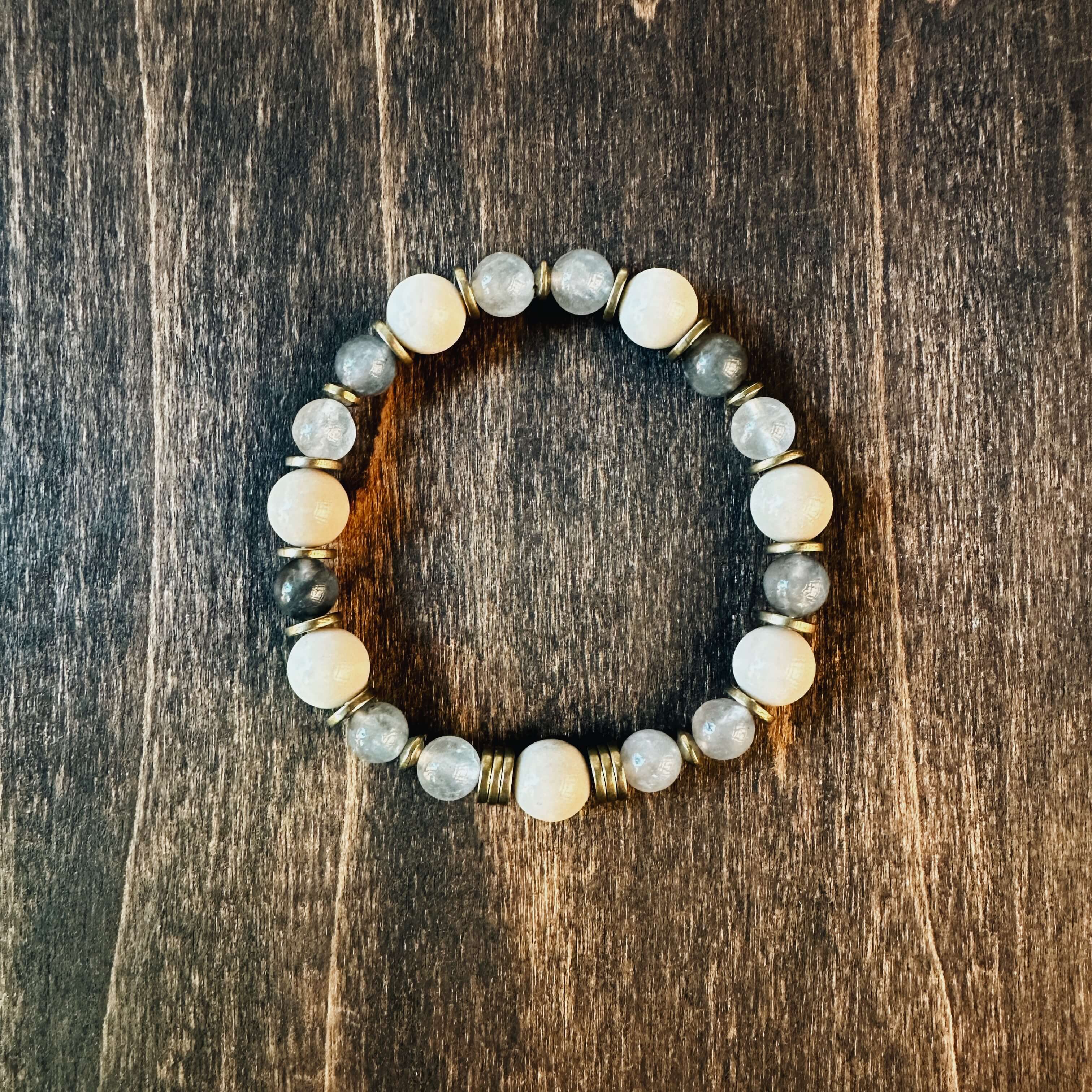 Earthy Labradorite, Mountain Jasper, and Brass Bracelet