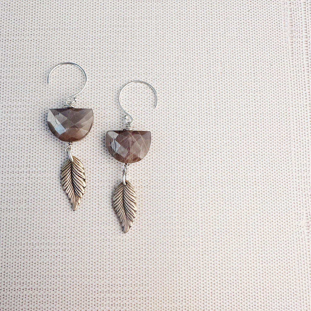 Moonstone Leaf Dangle Earrings – Nature-Inspired Artisan Jewelry