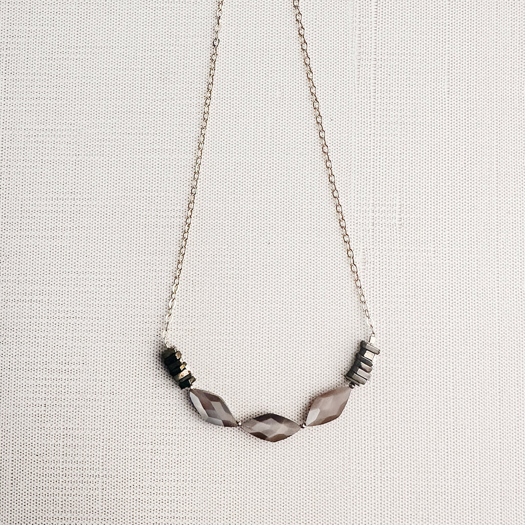 Moonstone & Pyrite Gold Necklace - Modern Minimalist