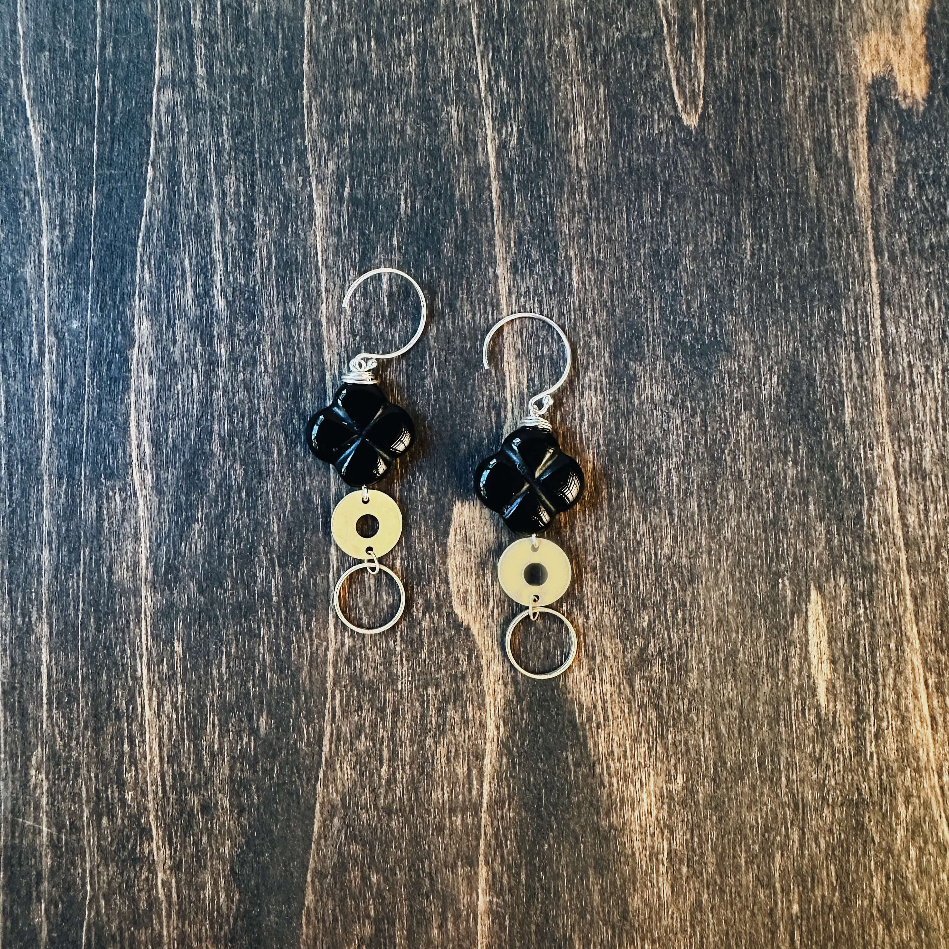 Timeless Elegance Onyx Flower Dangle Earrings