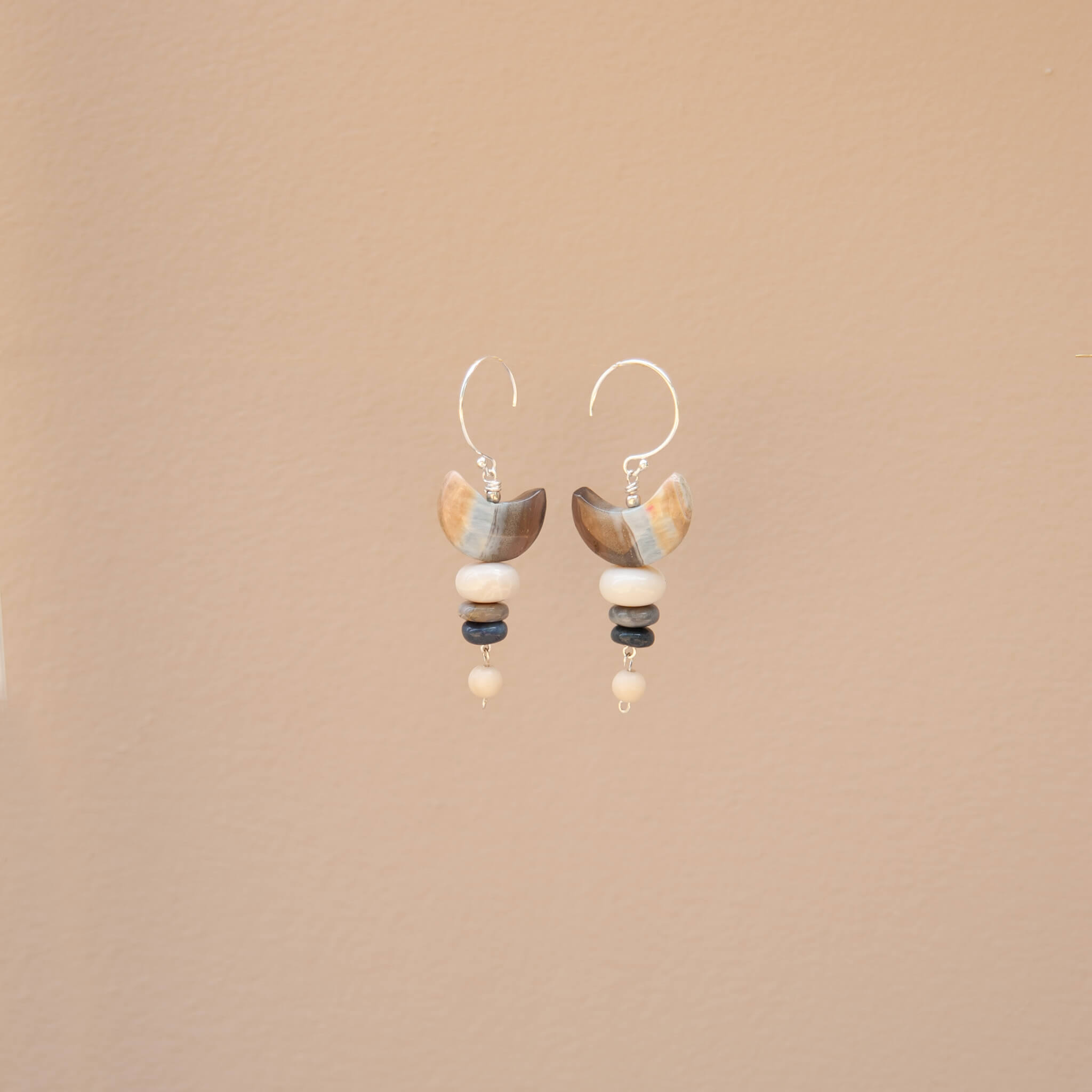 Opaline Crescent Dangle Earrings – Layered Opal & Sterling Silver