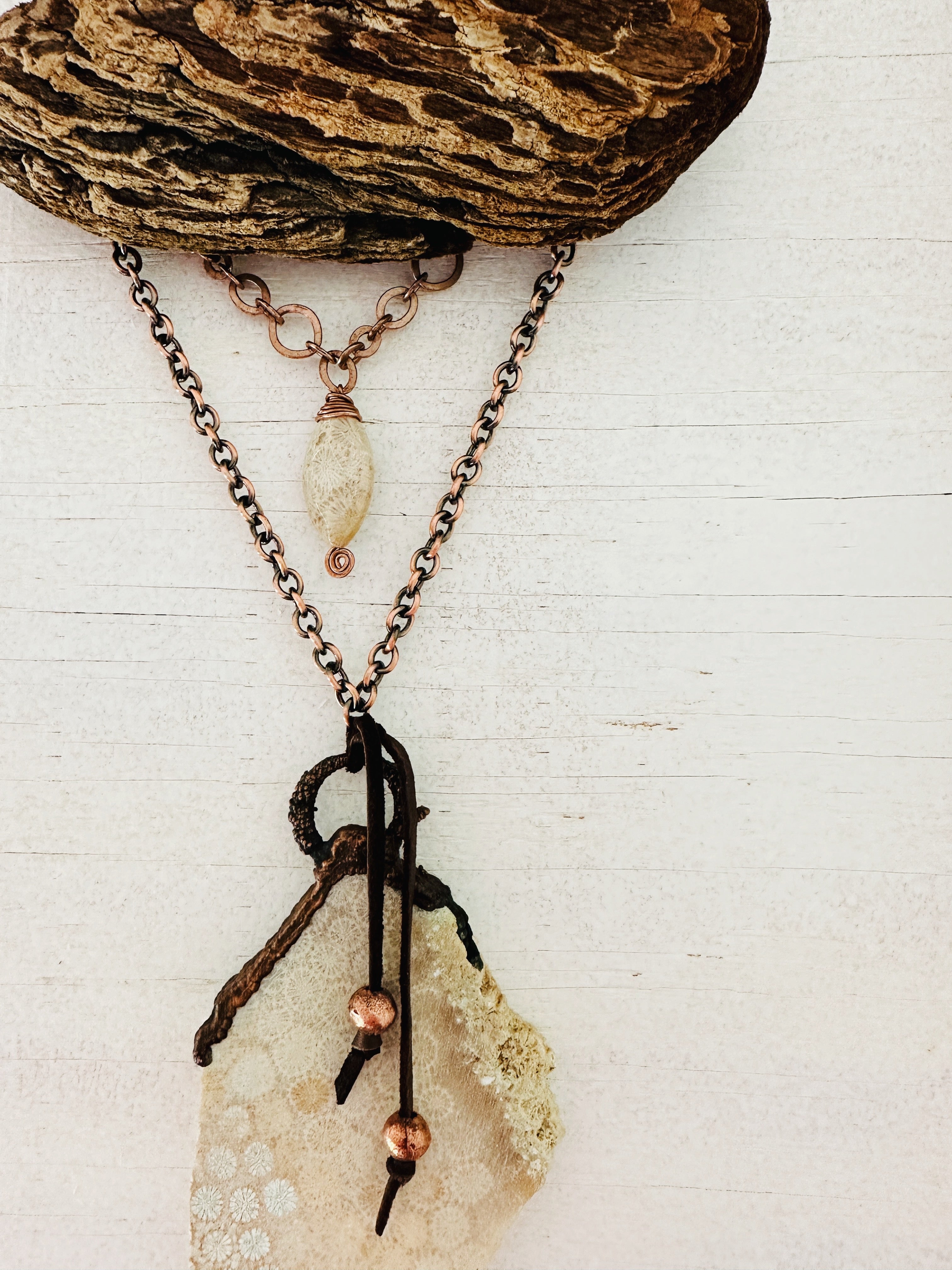 The Lil Bop Natural Wall Hanging with Driftwood, Fossilized Coral, and Copper