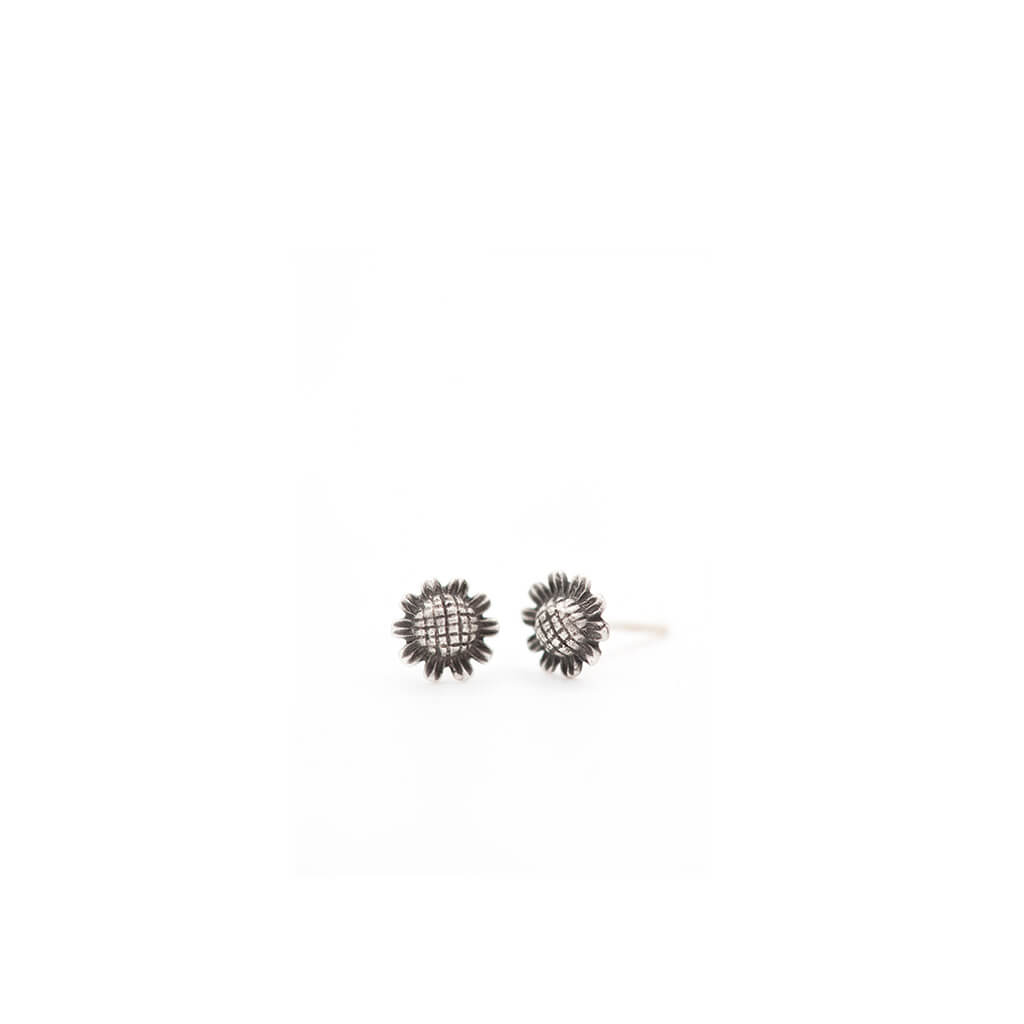 Sunbeam Silver Sunflower Stud Earrings (Handmade, 7mm)