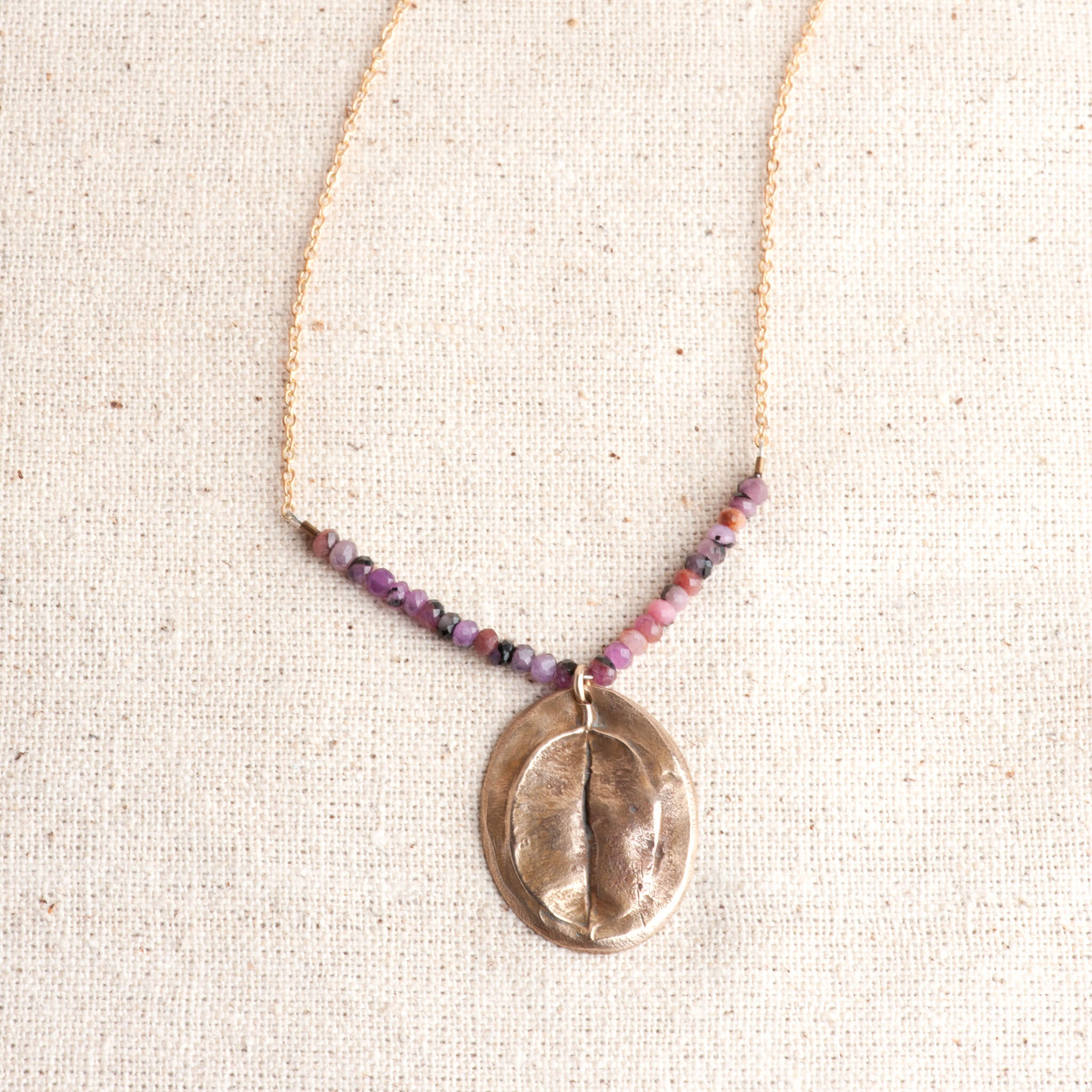 Wild Becoming Bronze Star Tulip Bulb & Ruby Pendant Necklace