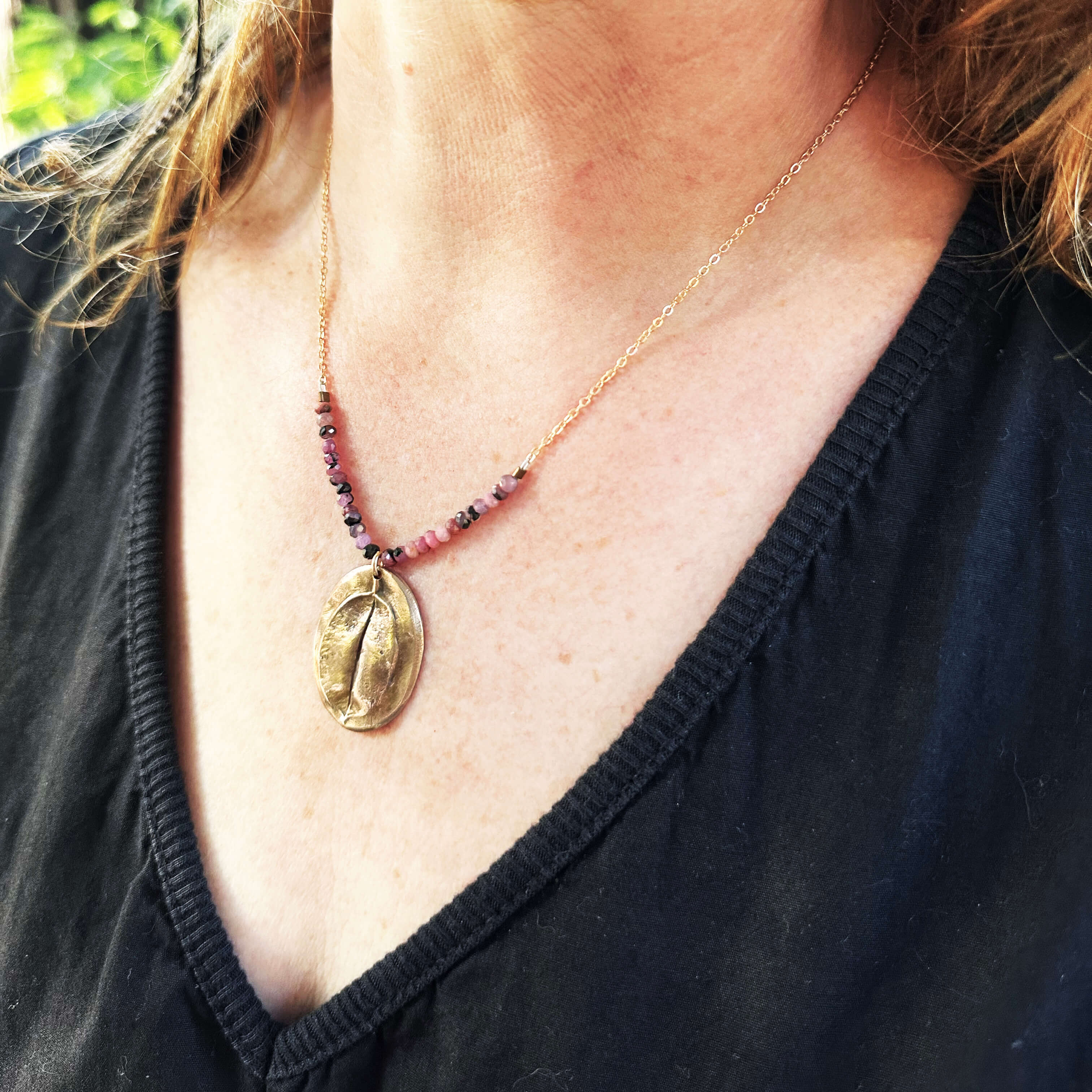 Wild Becoming Bronze Star Tulip Bulb & Ruby Pendant Necklace