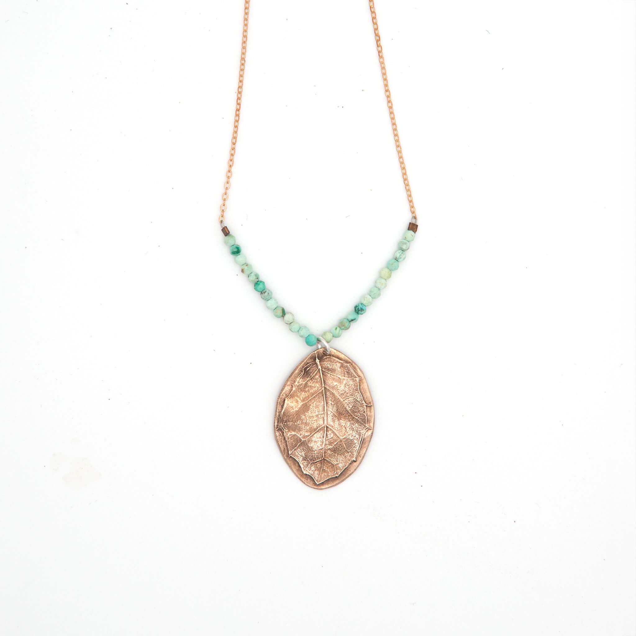 Wild Horizon Bronze Oak Leaf & Peruvian Turquoise Pendant Necklace