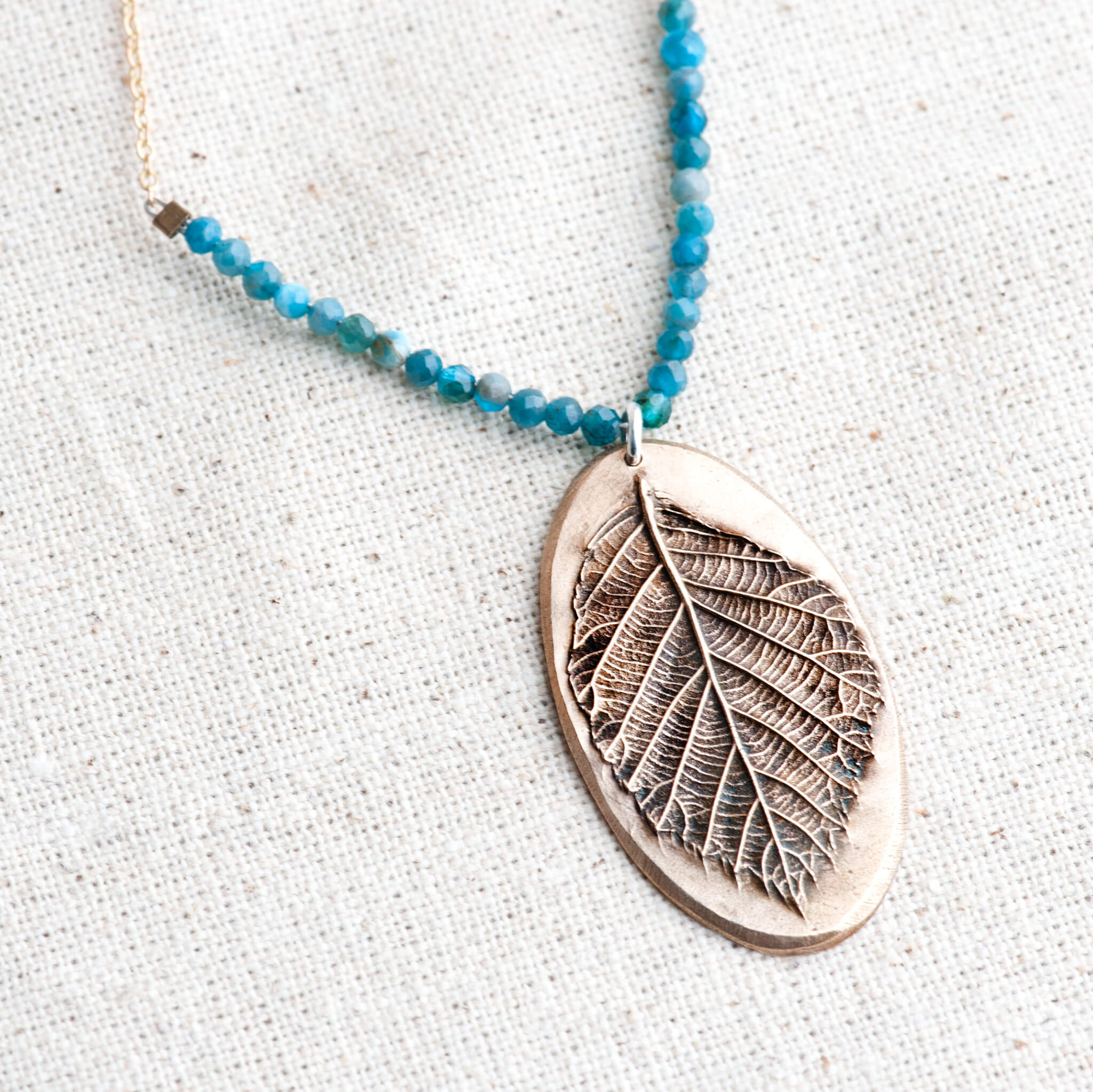 Wild Insight Bronze Blackberry Leaf & Apatite Pendant Necklace