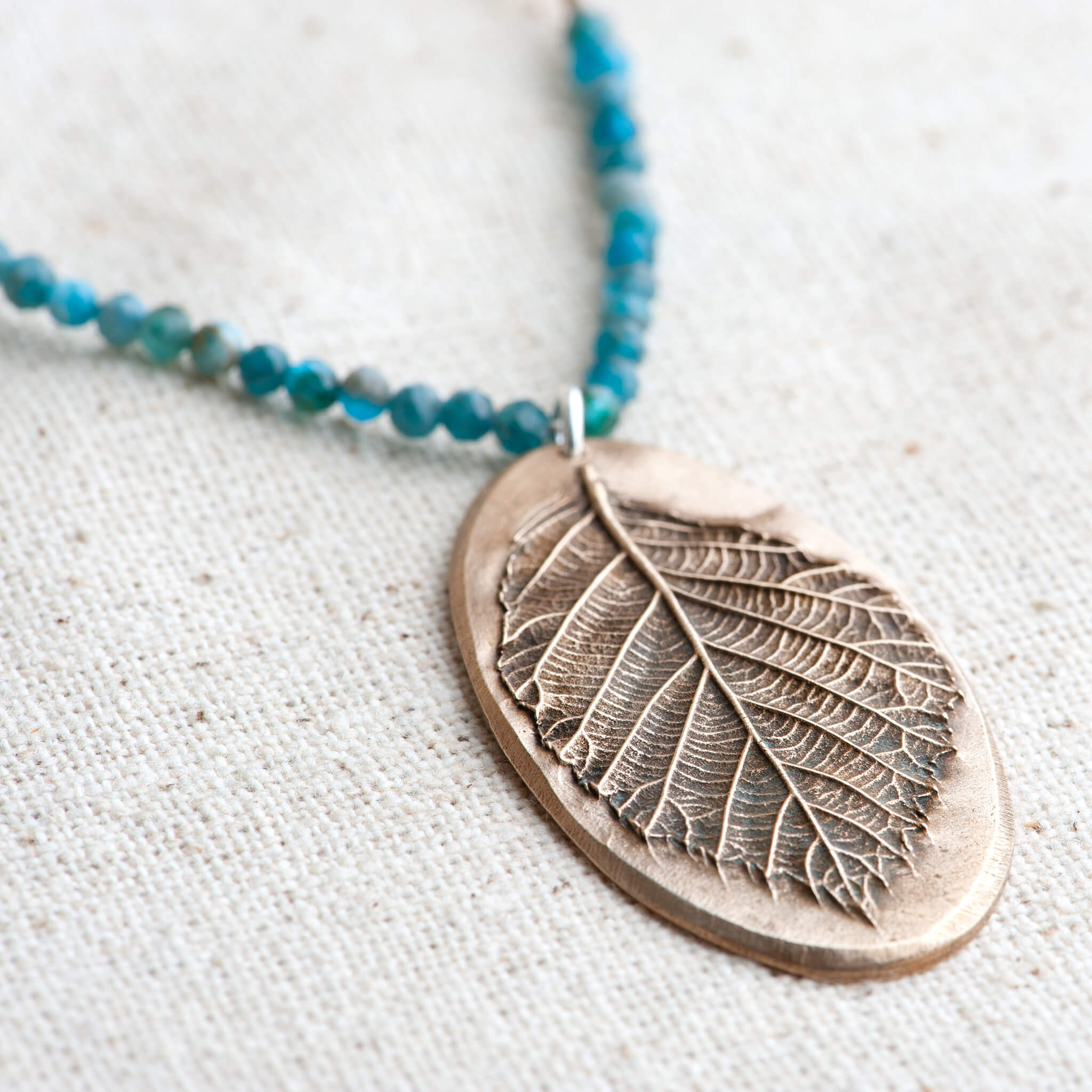 Wild Insight Bronze Blackberry Leaf & Apatite Pendant Necklace