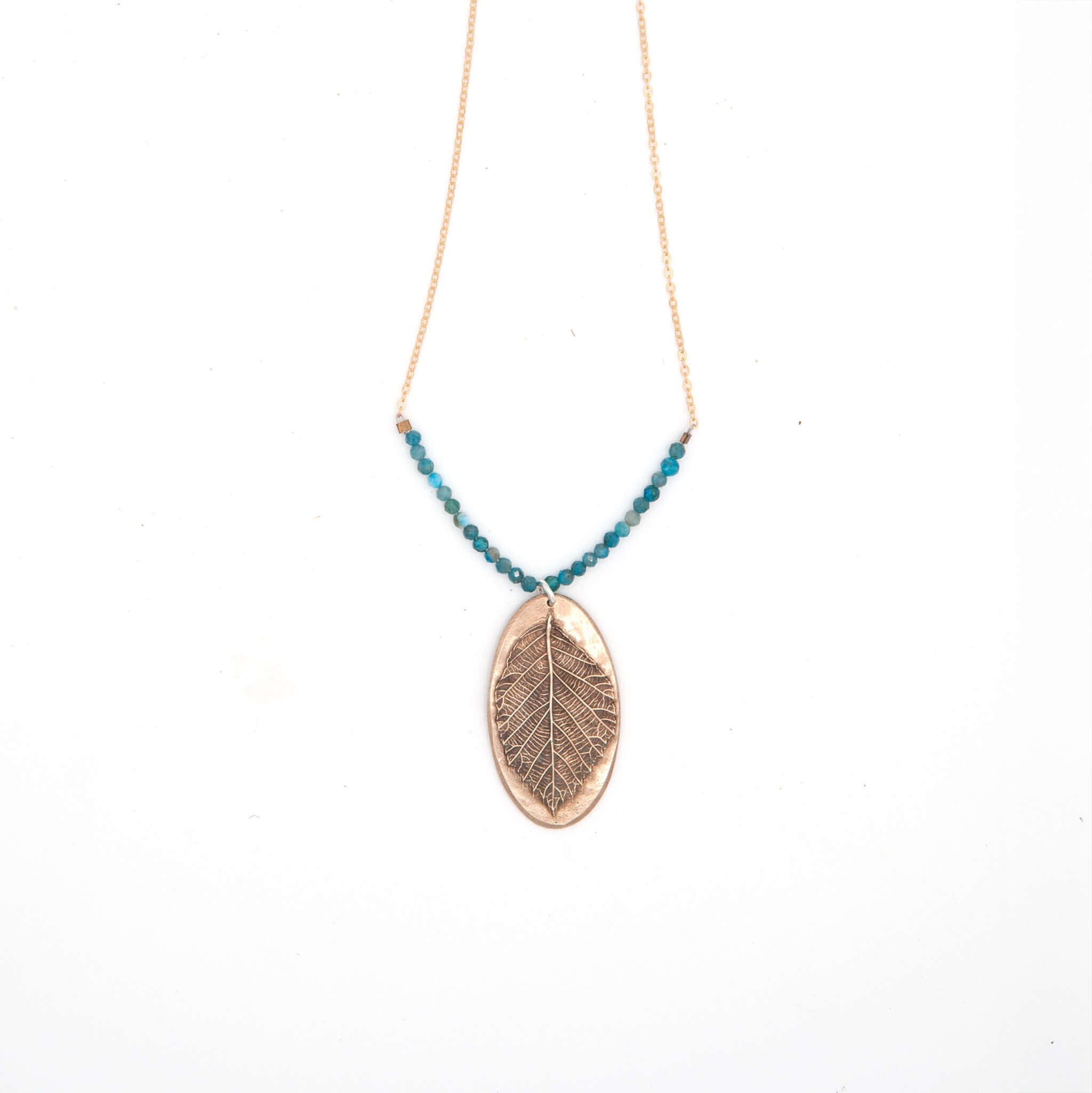 Wild Insight Bronze Blackberry Leaf & Apatite Pendant Necklace