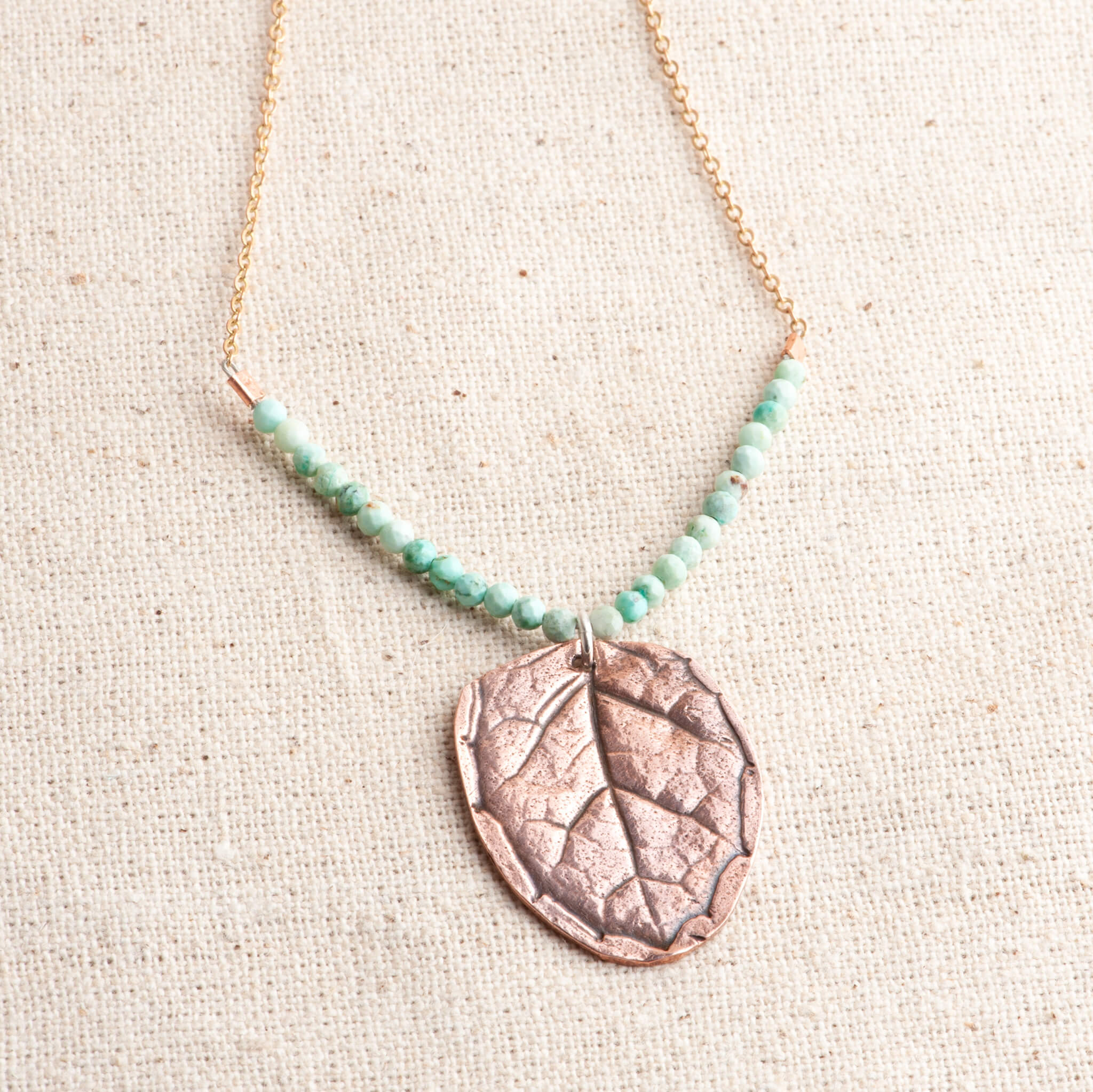 Wild Roots Copper Oak Leaf & Peruvian Turquoise Pendant Necklace