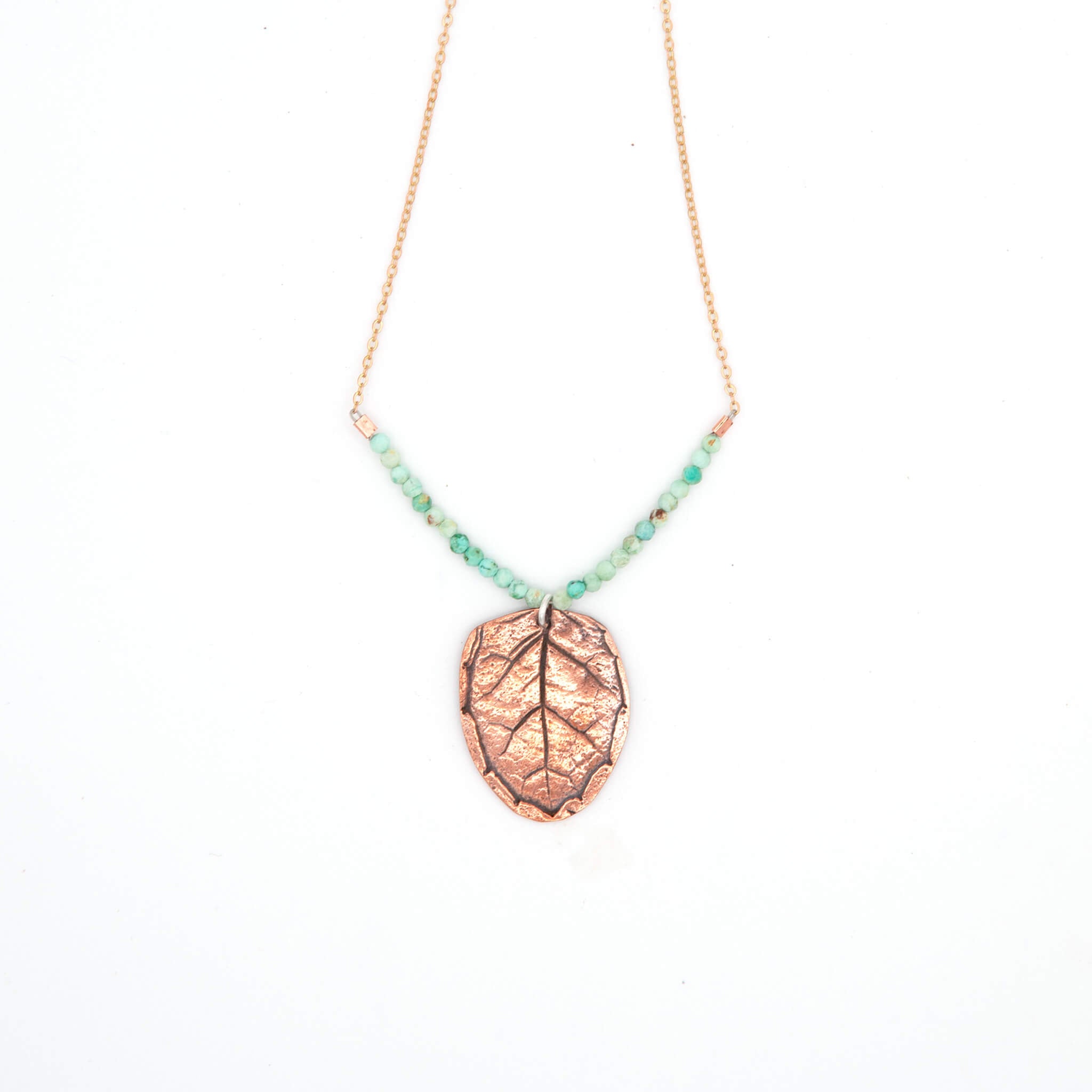 Wild Roots Copper Oak Leaf & Peruvian Turquoise Pendant Necklace