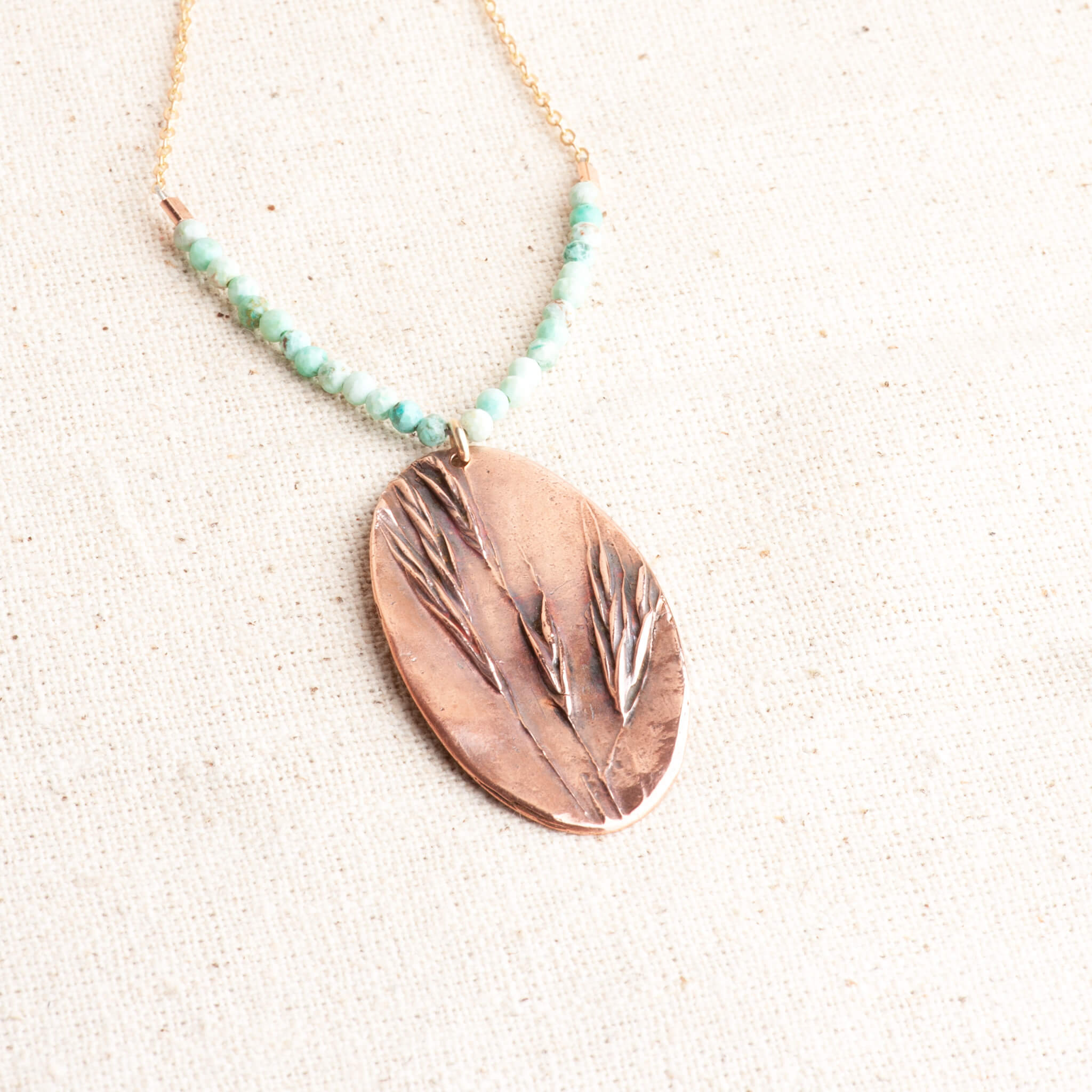 Wild Sway Copper Wild Grass & Peruvian Turquoise Pendant Necklace