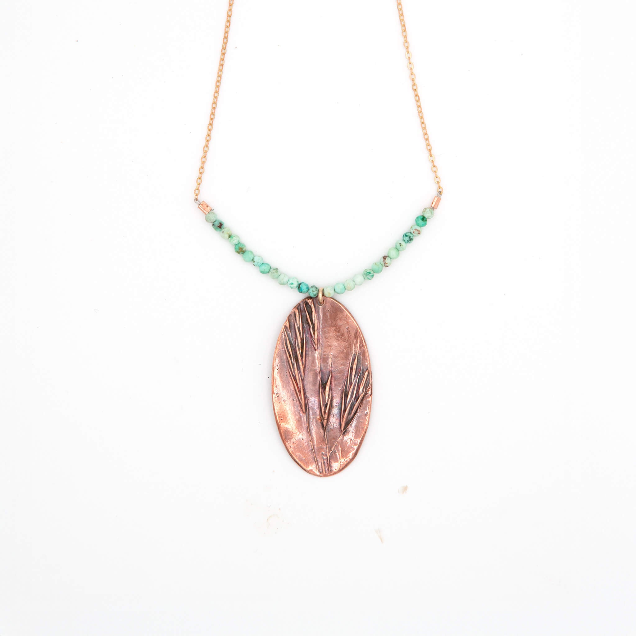 Wild Sway Copper Wild Grass & Peruvian Turquoise Pendant Necklace