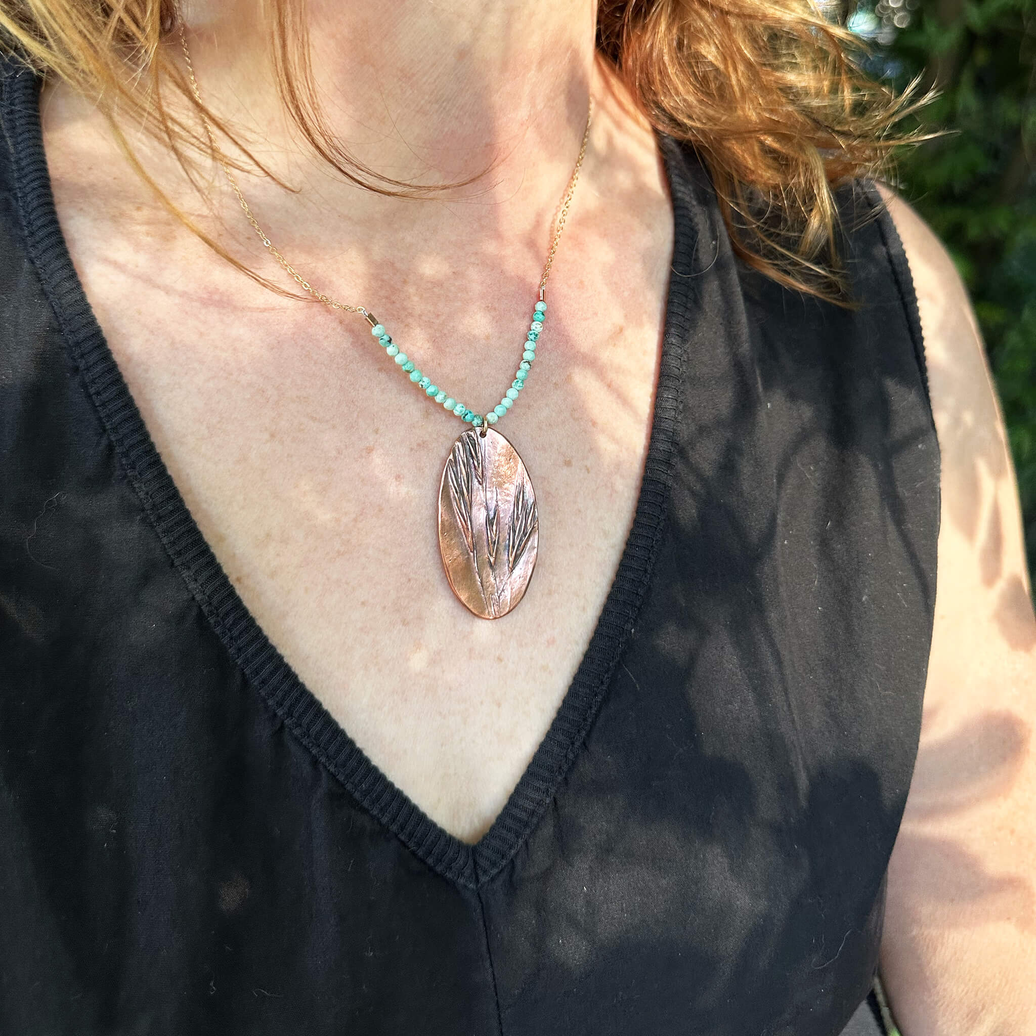 Wild Sway Copper Wild Grass & Peruvian Turquoise Pendant Necklace