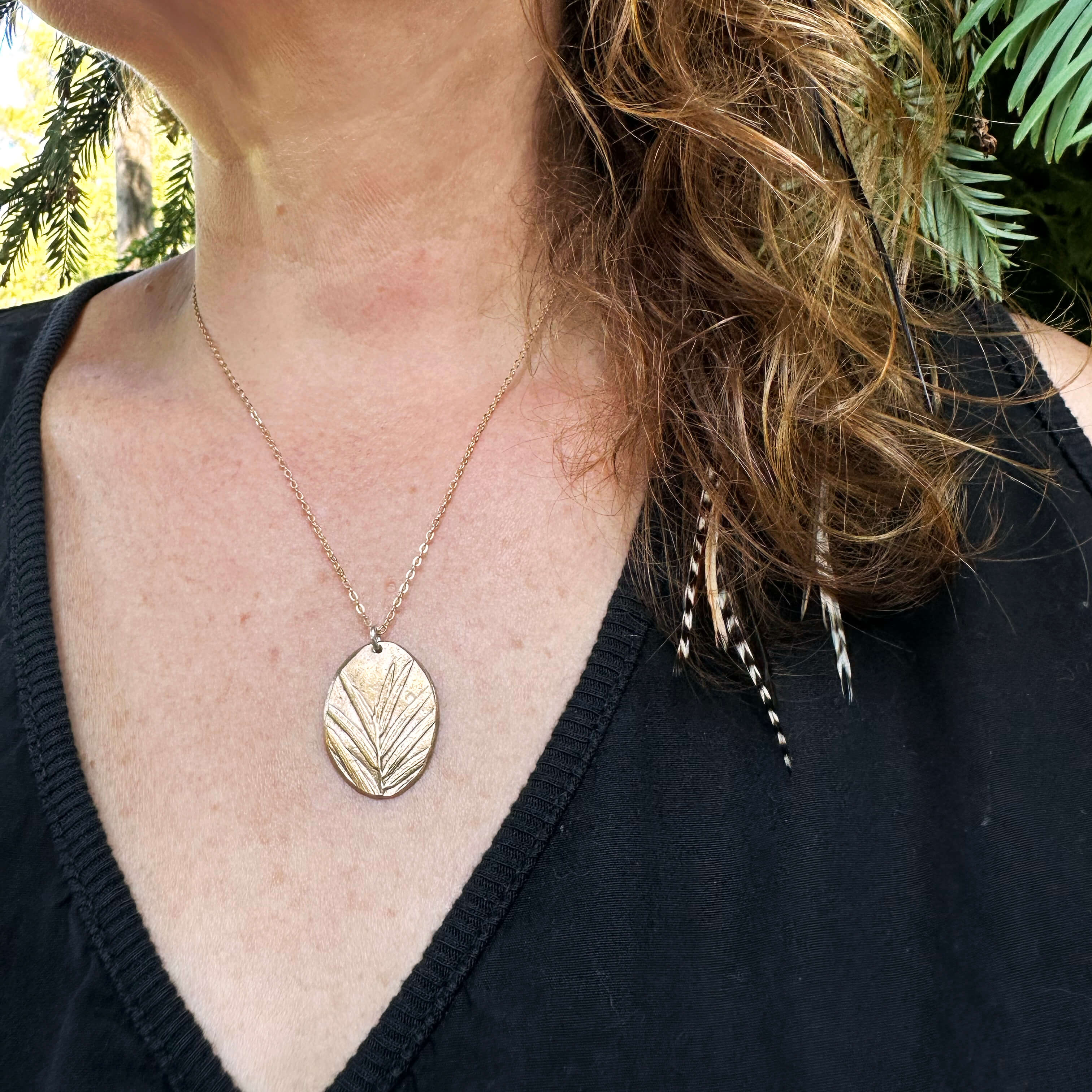 Wild Tip Bronze Redwood Pendant Necklace