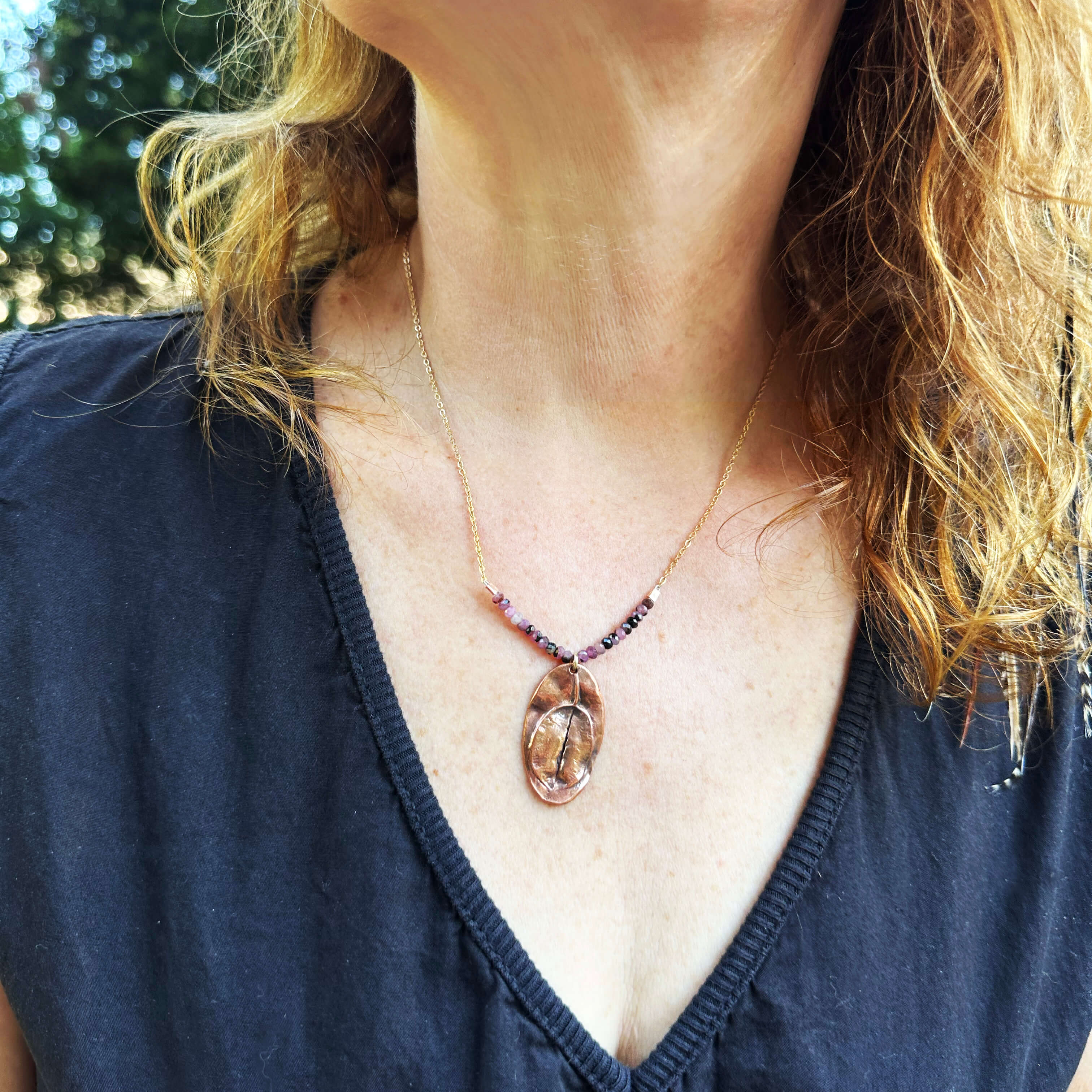 Wild Unfold Copper Star Tulip Bulb & Ruby Pendant Necklace