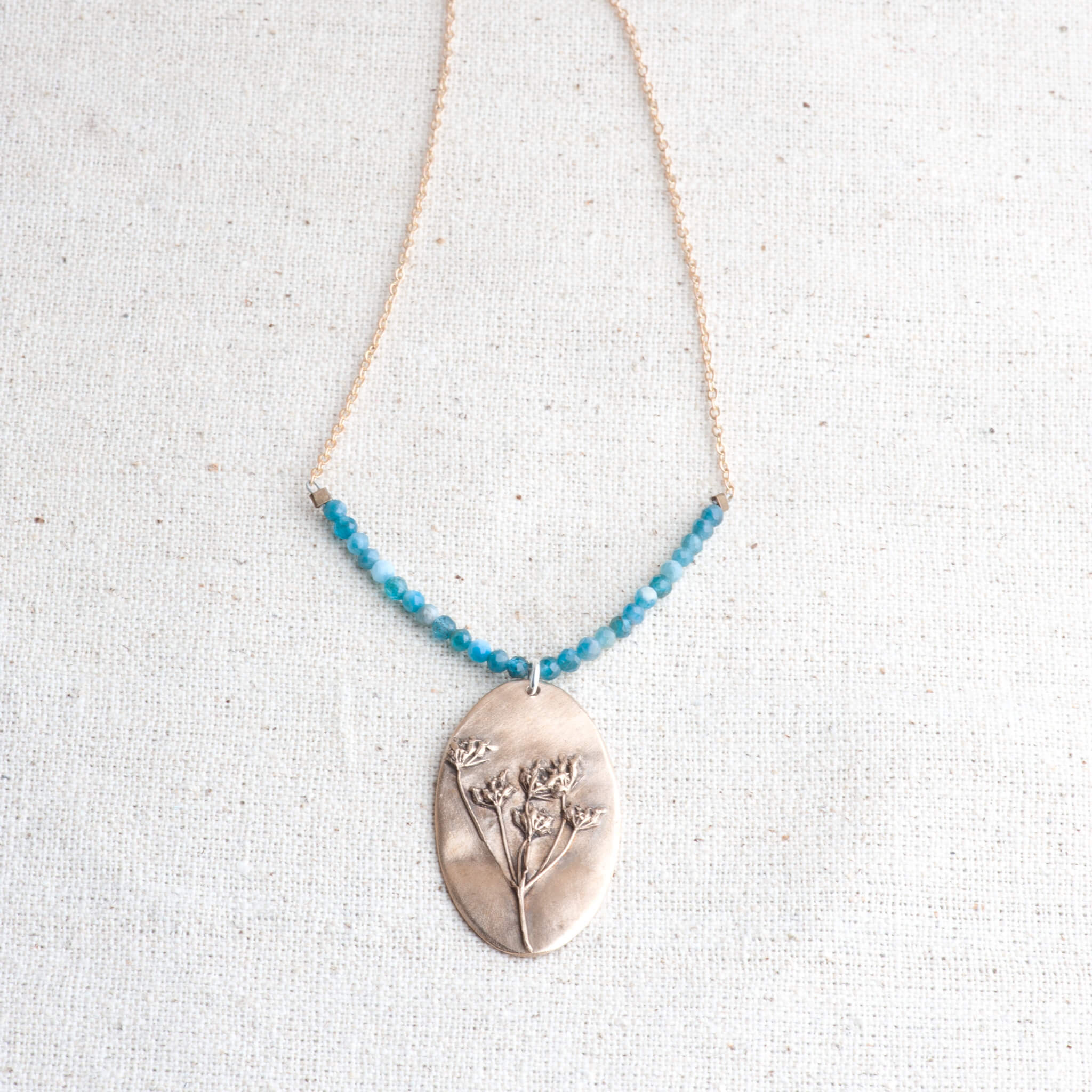 Wild Whispers Bronze Wildflower & Apatite Pendant Necklace