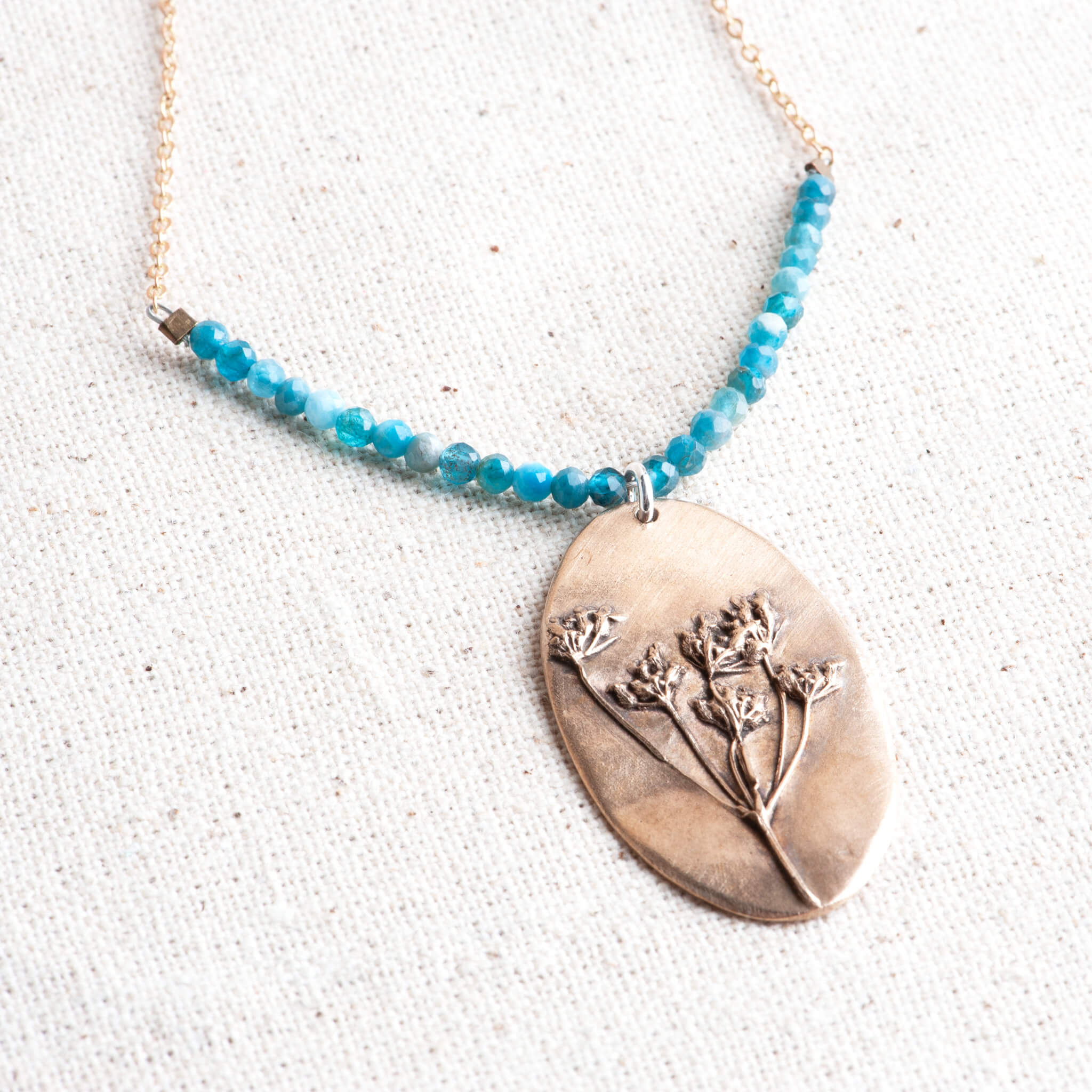 Wild Whispers Bronze Wildflower & Apatite Pendant Necklace