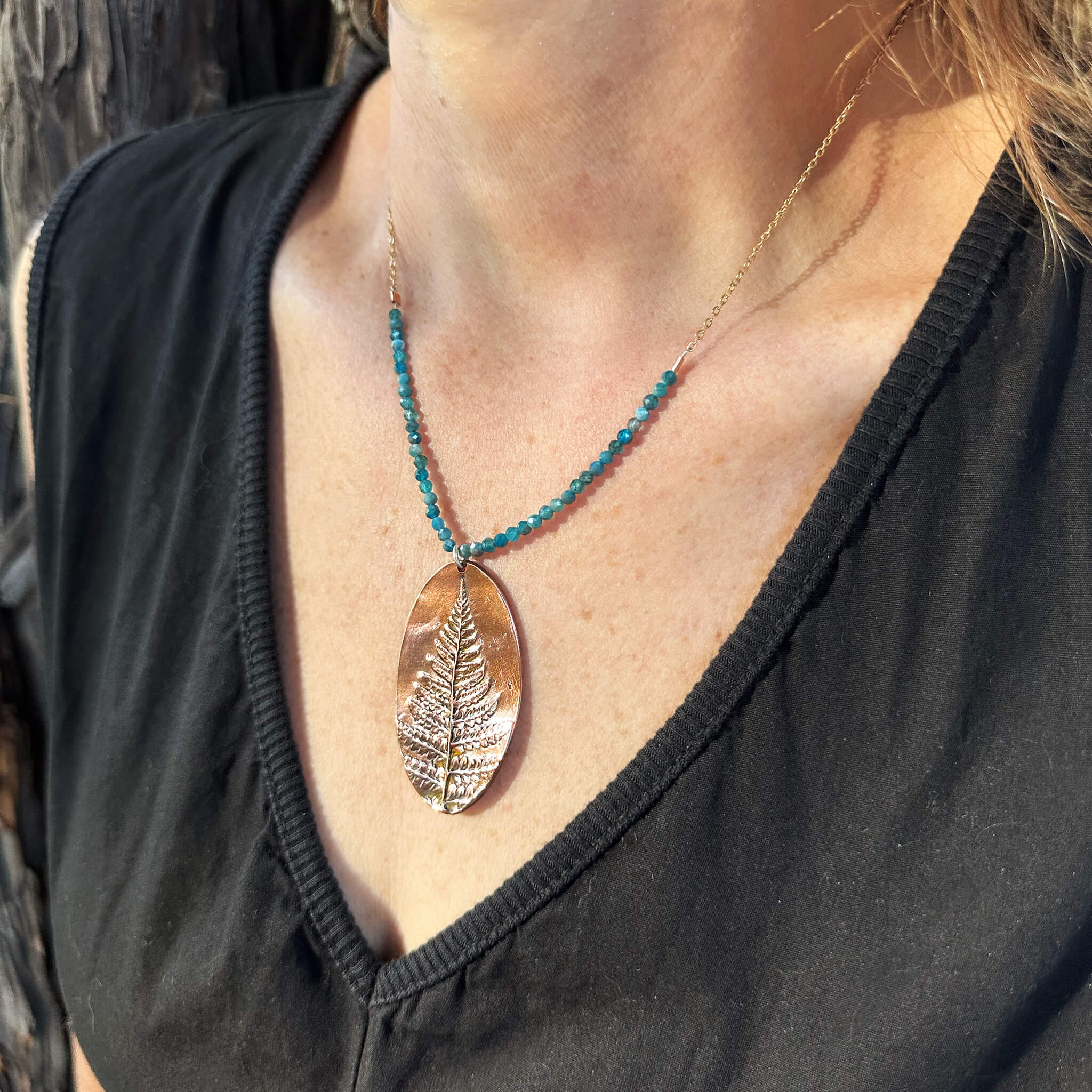 Wild Wisdom Copper Fern & Apatite Pendant Necklace