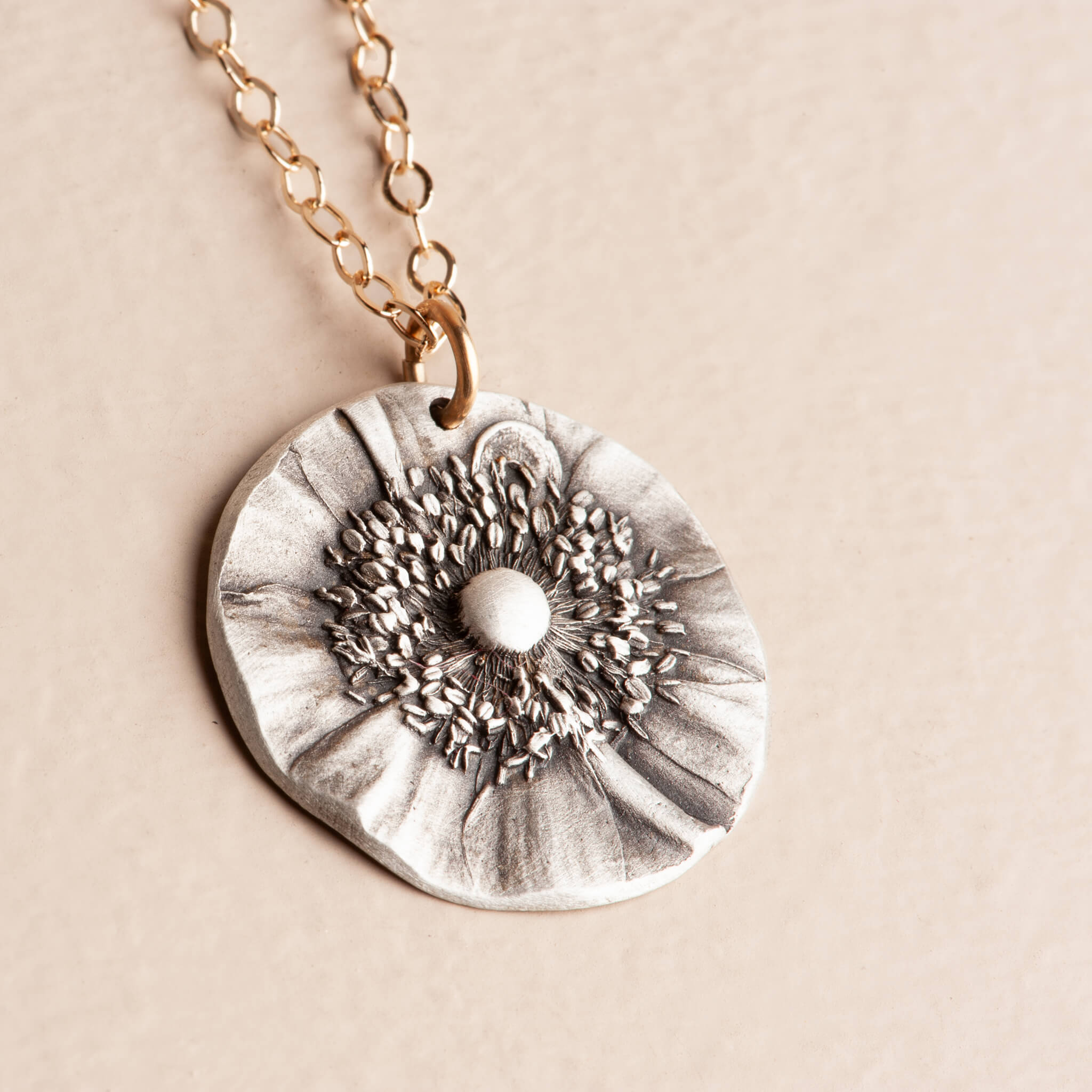 Japanese Anemone Flower Sterling Silver Pendant for Gardeners