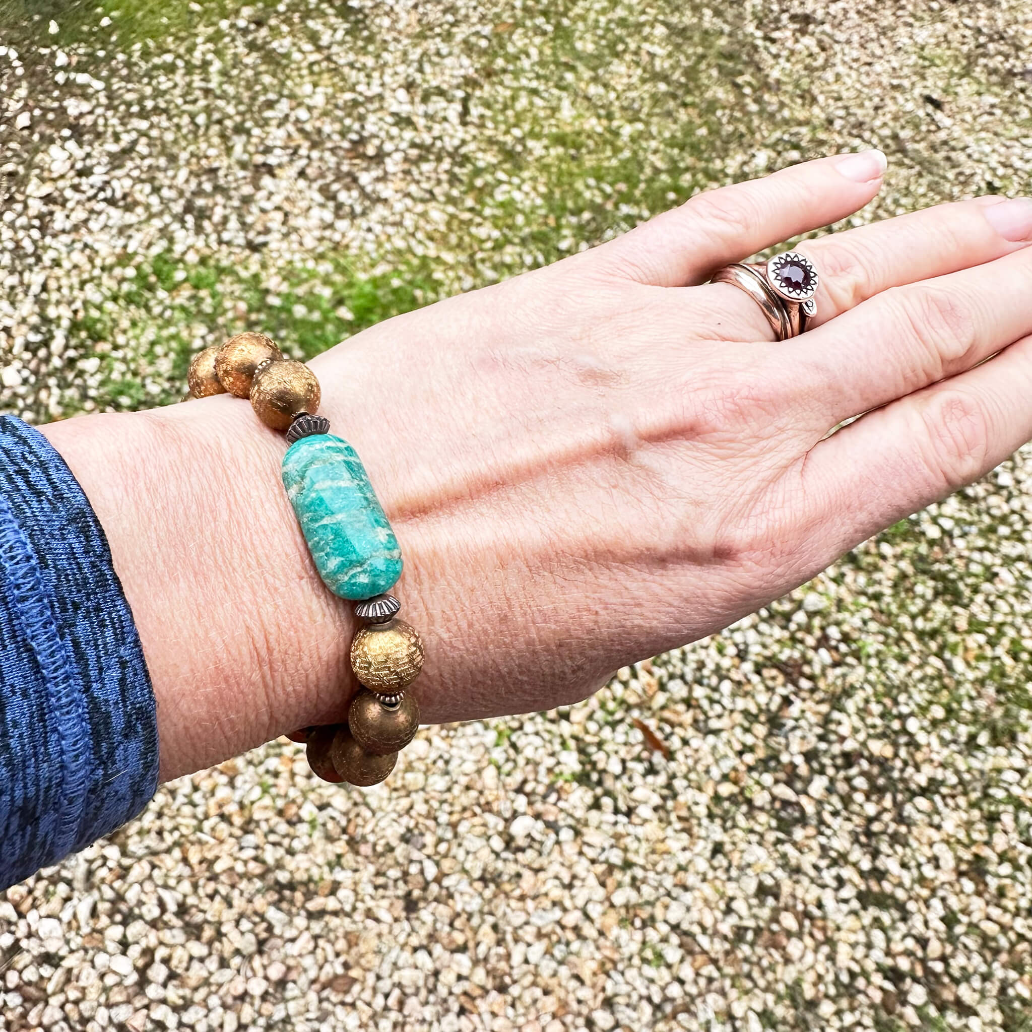 7.5" The Oasis Bracelet: Amazonite, Bronze, & Copper Stretch