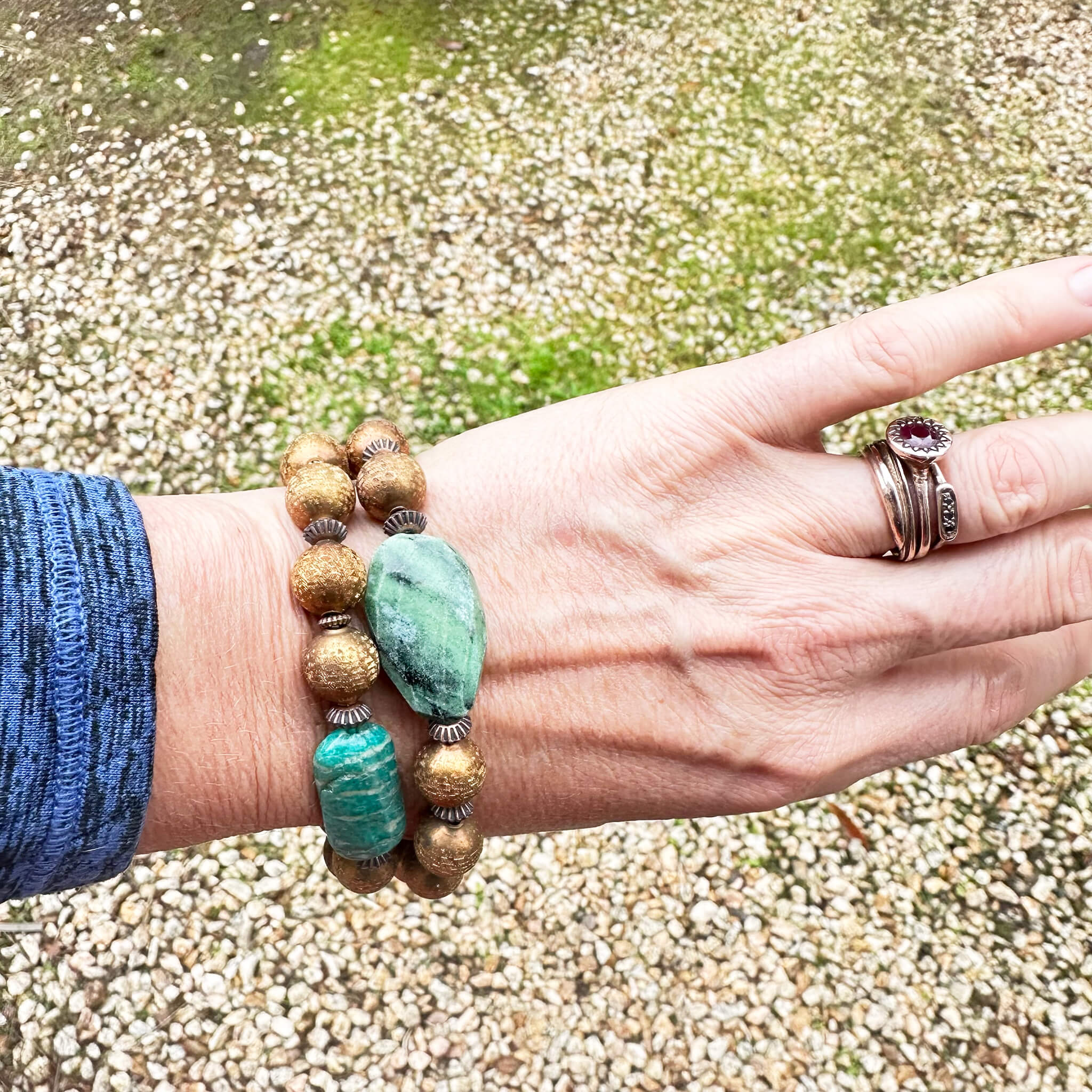 7.5" The Oasis Bracelet: Amazonite, Bronze, & Copper Stretch