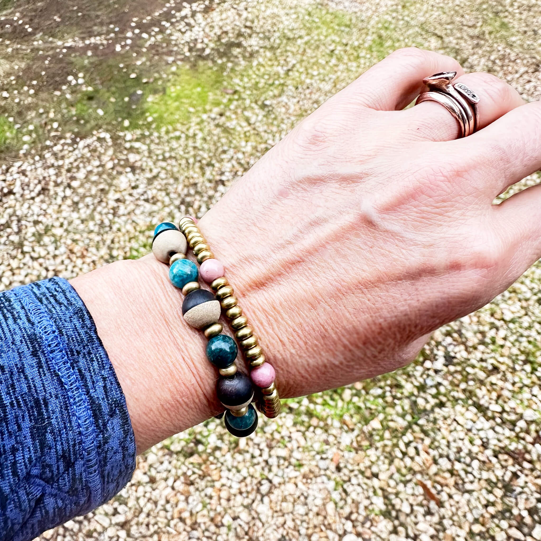 Adjustable The Compassion Bracelet: Rhodochrosite & Brass Knotted Beaded Bracelet