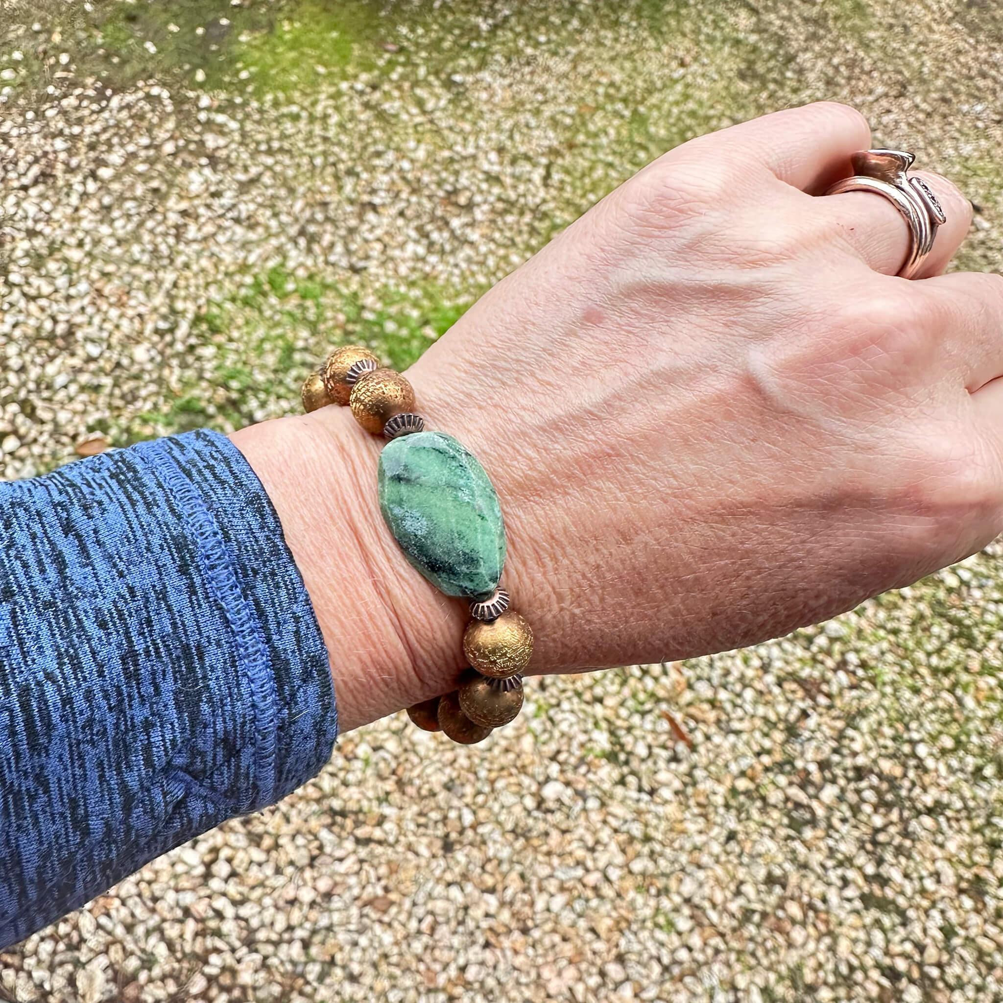 7" The Manifest Bracelet: Ruby Zoisite, Bronze, & Copper Stretch Bracelet