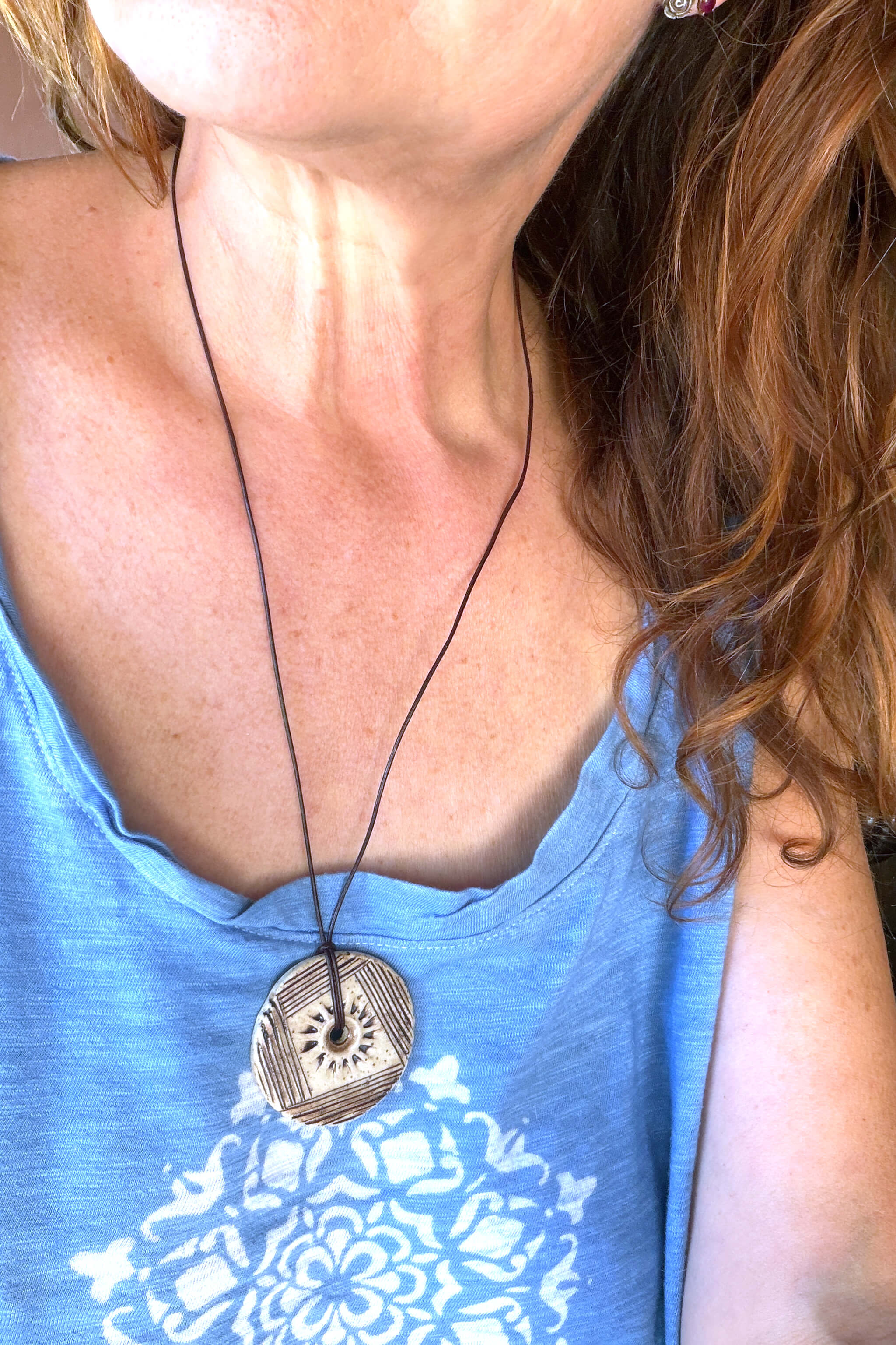 Modern Sun Ceramic Pendant Necklace No. 29 | Speckled White + Mocha — FTF_0726