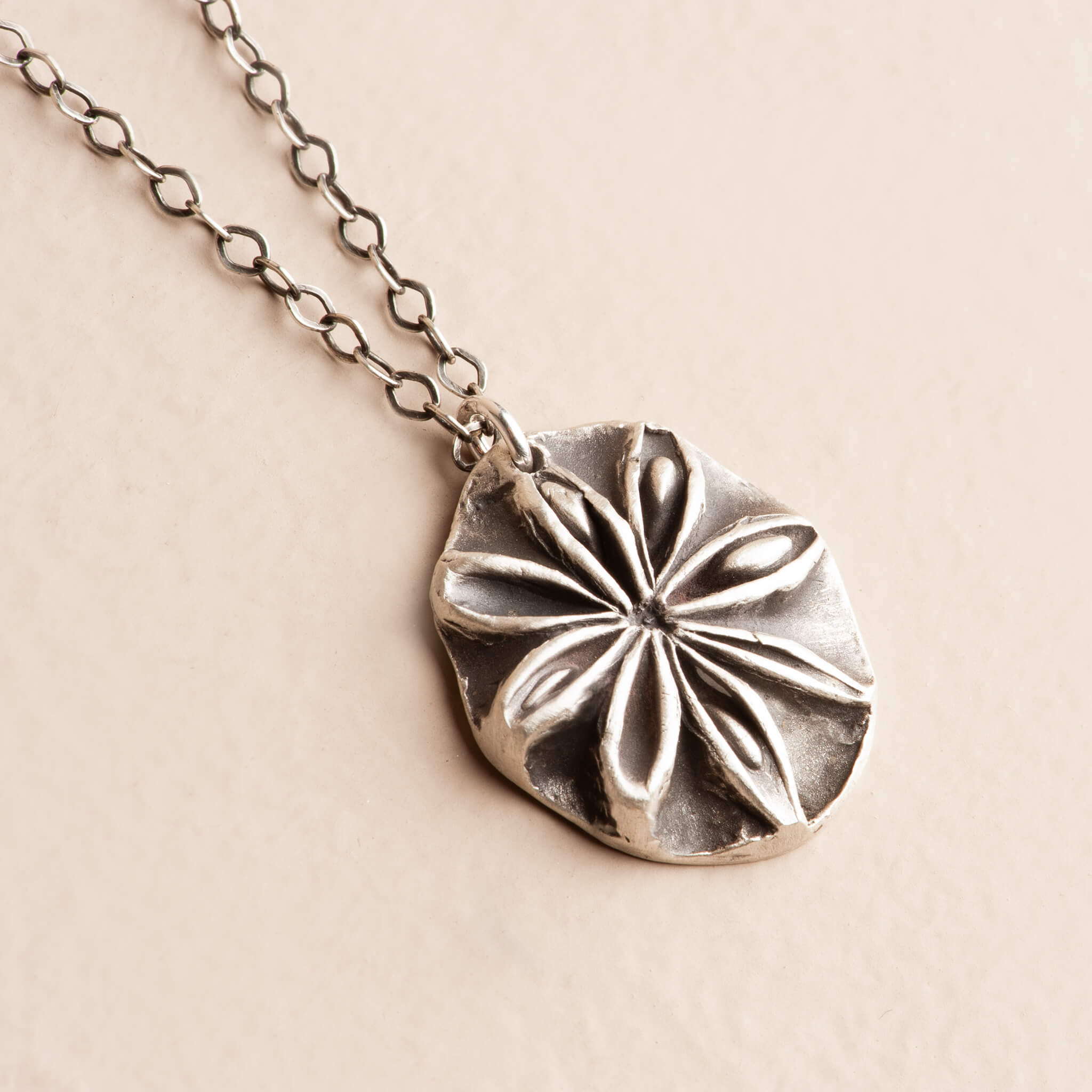 Sterling Silver Star Anise Botanical Pendant Necklace