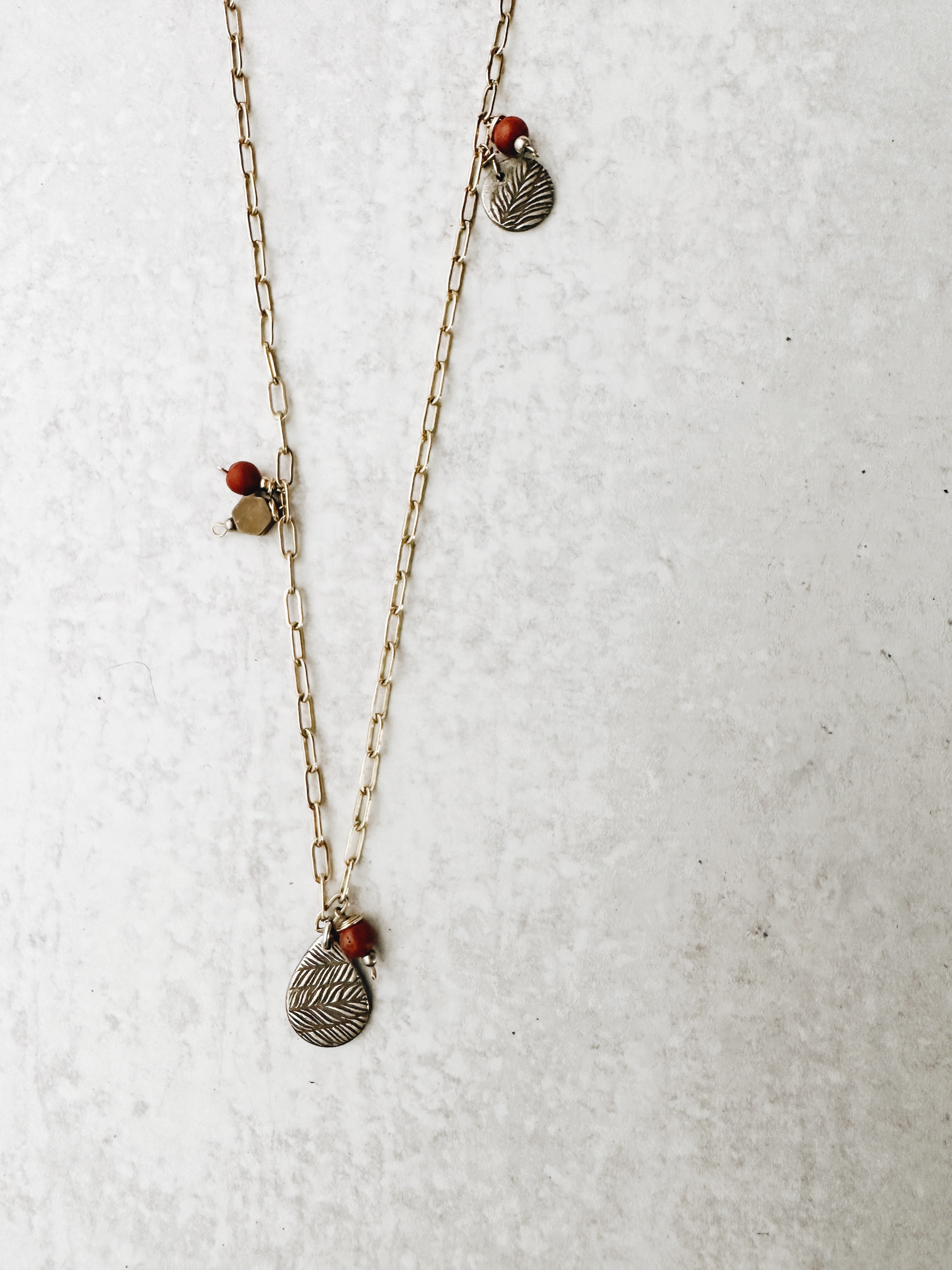 Mixed Metal Necklace with Sterling Silver Charms, Rhodochrosite and Jasper - Jester Swink