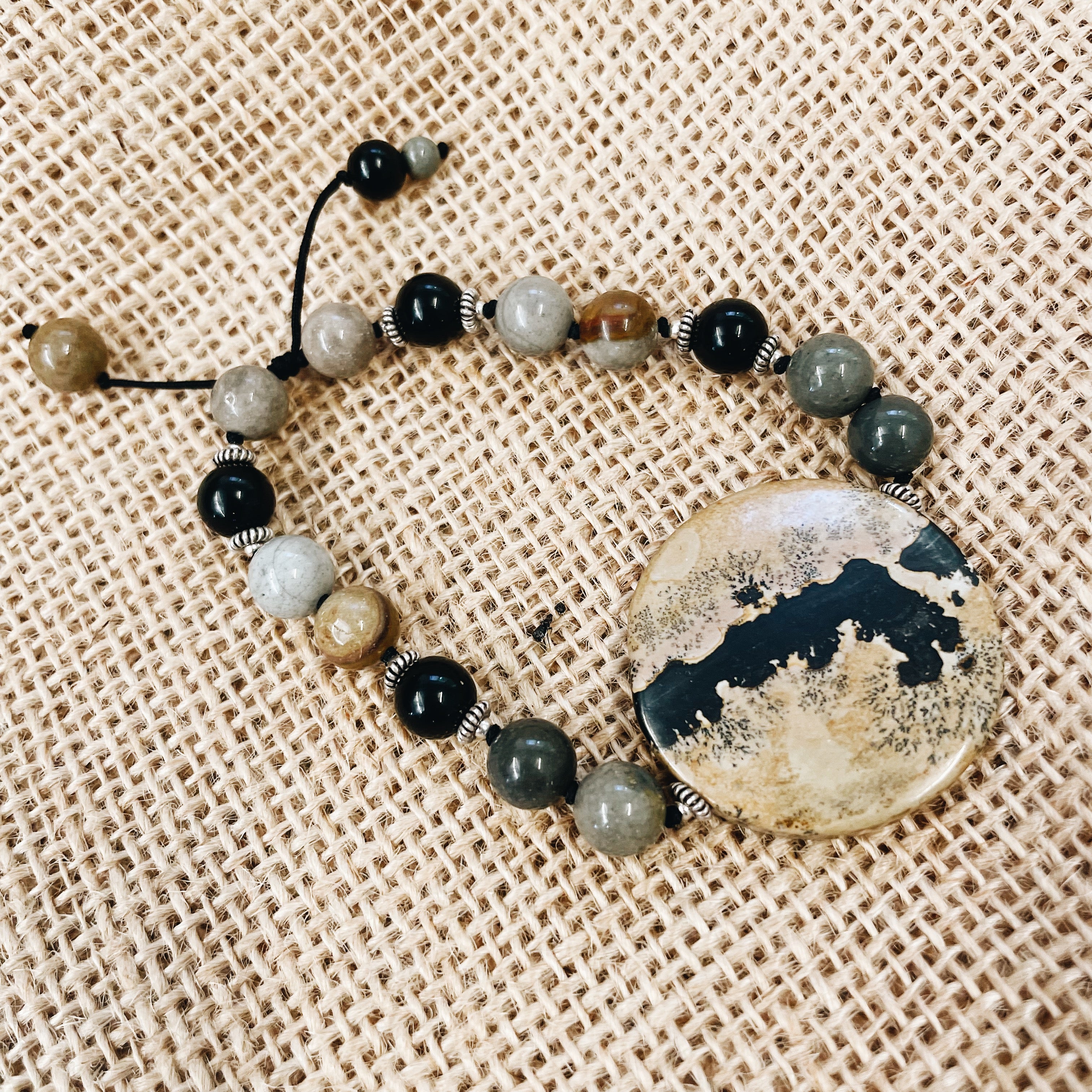 Picture Jasper, Mountain Jasper, Rainbow Obsidian, and Sterling Semi Precious Stone Bracelet - Jester Swink