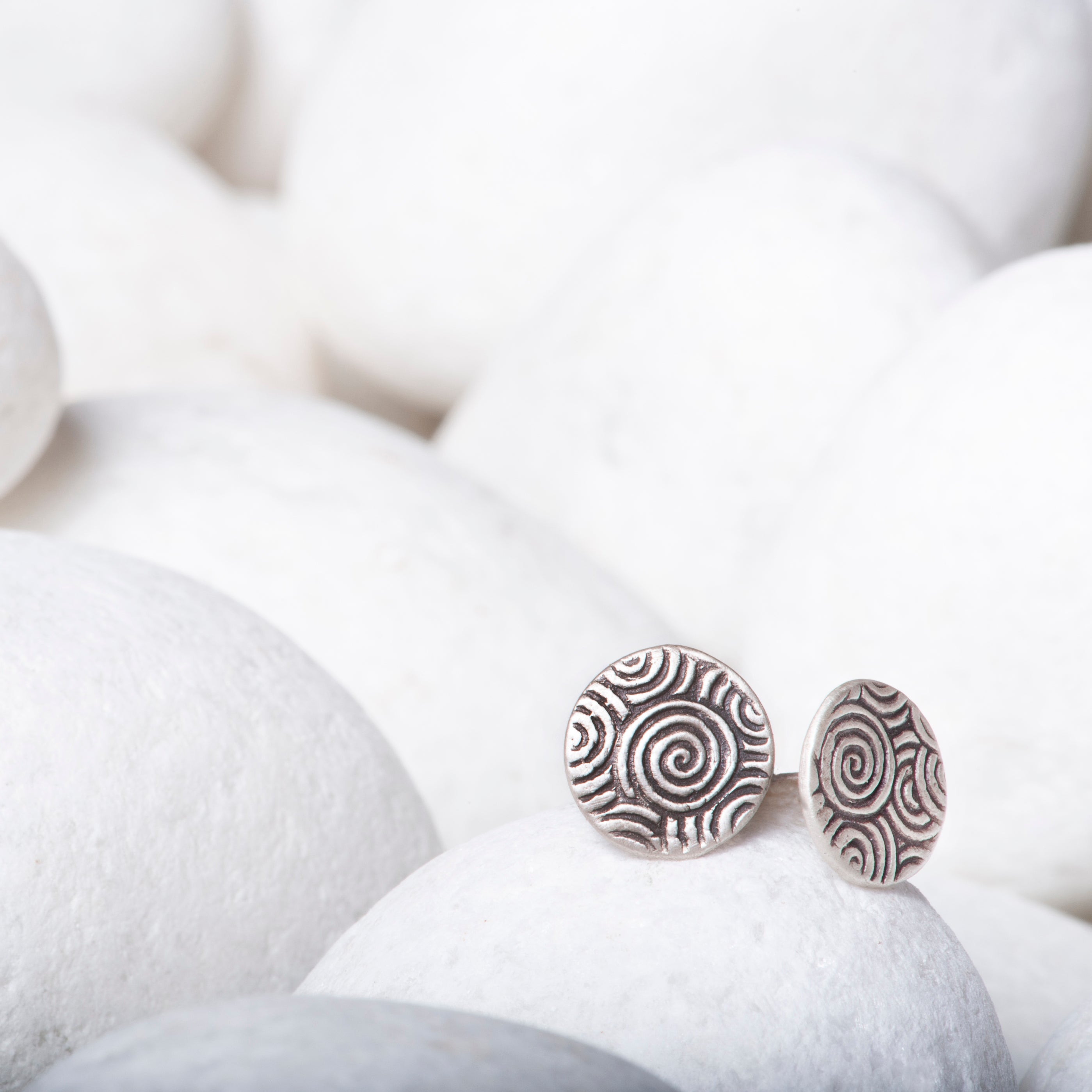 Silver Spiral Stud Earrings by Jester Swink - Jester Swink