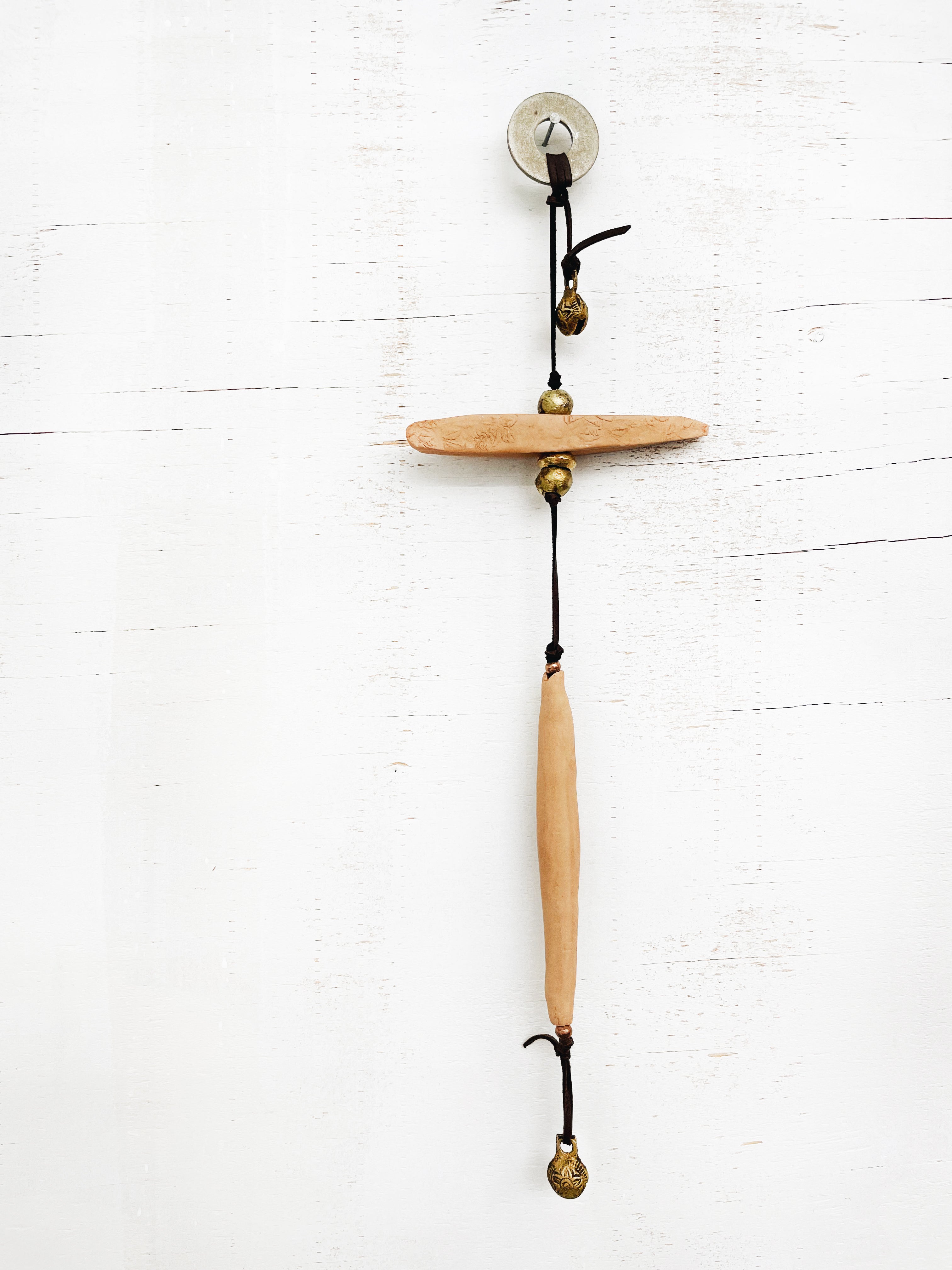 Brass & Rose Terracotta Clay Leather Silent Wind Chime by Jester Swink - Jester Swink