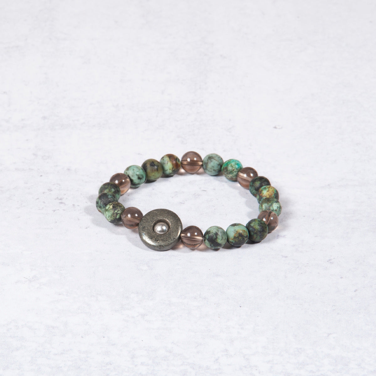 African Turquoise, Smokey Quartz & Pyrite Bracelet from Jester Swink - Jester Swink