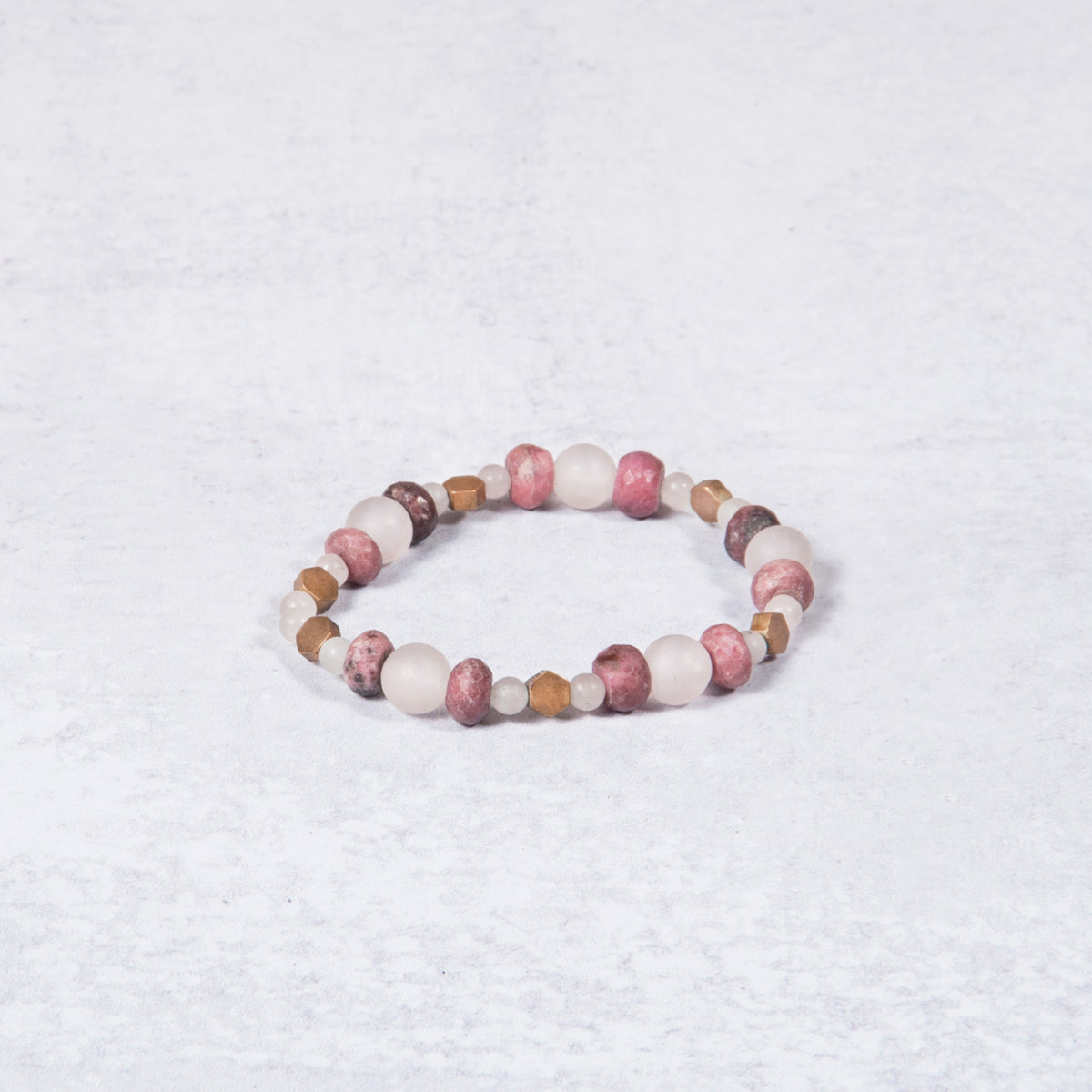 Rose Quartz, Rhodochrosite & Brass Bracelet from Jester Swink - Jester Swink