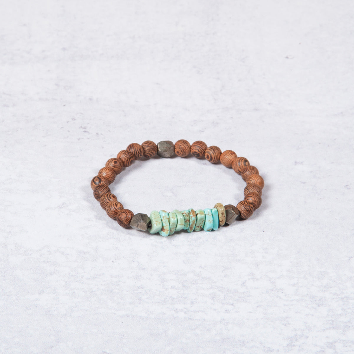 Turquoise, Pyrite & Wenge Wood Bracelet from Jester Swink - Jester Swink