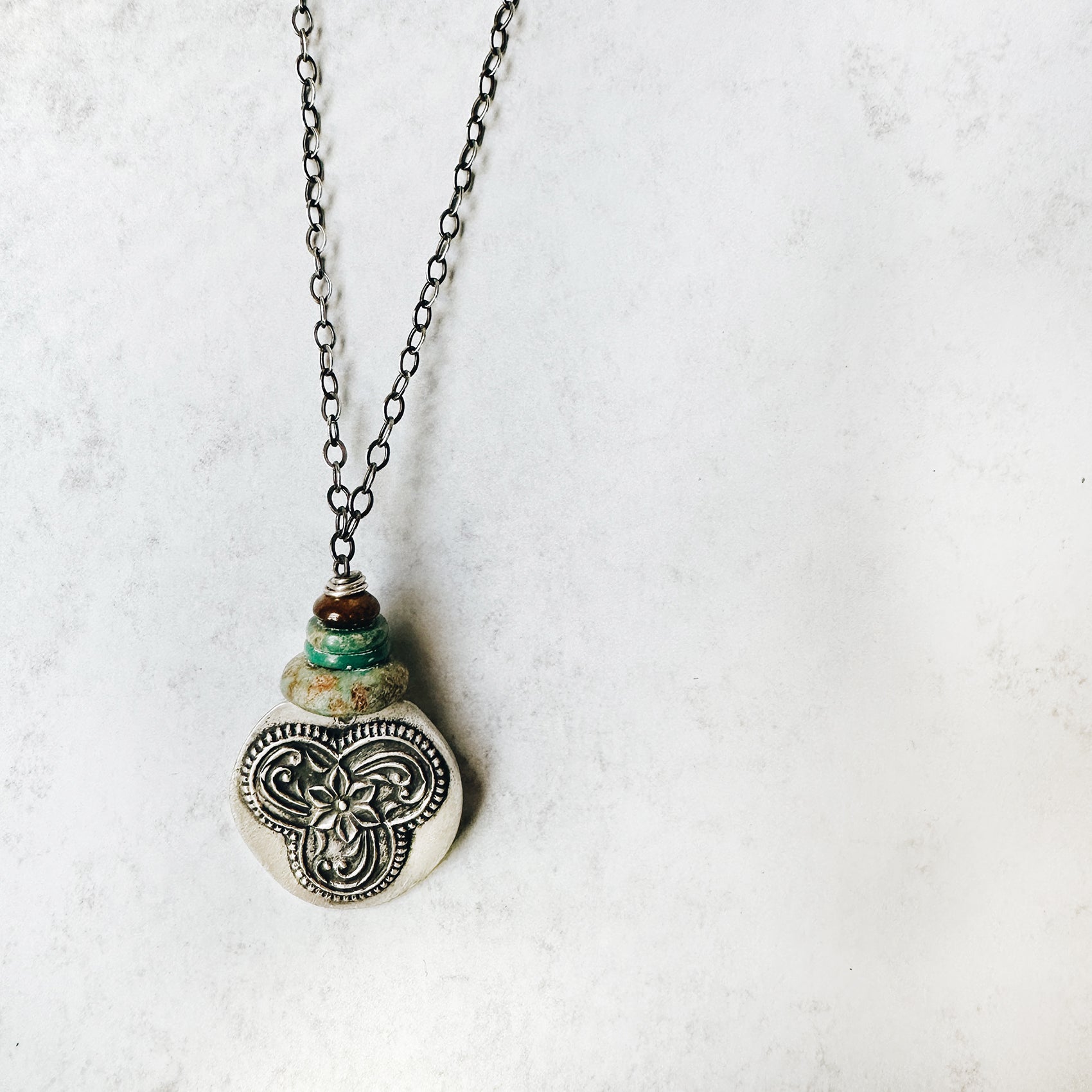 Silver and Turquoise Beaded Chain Necklace - Jester Swink